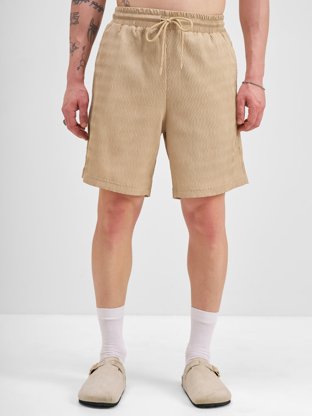 Highlander Men Beige Shirt With Shorts Co-Ords - Beige - Image 7