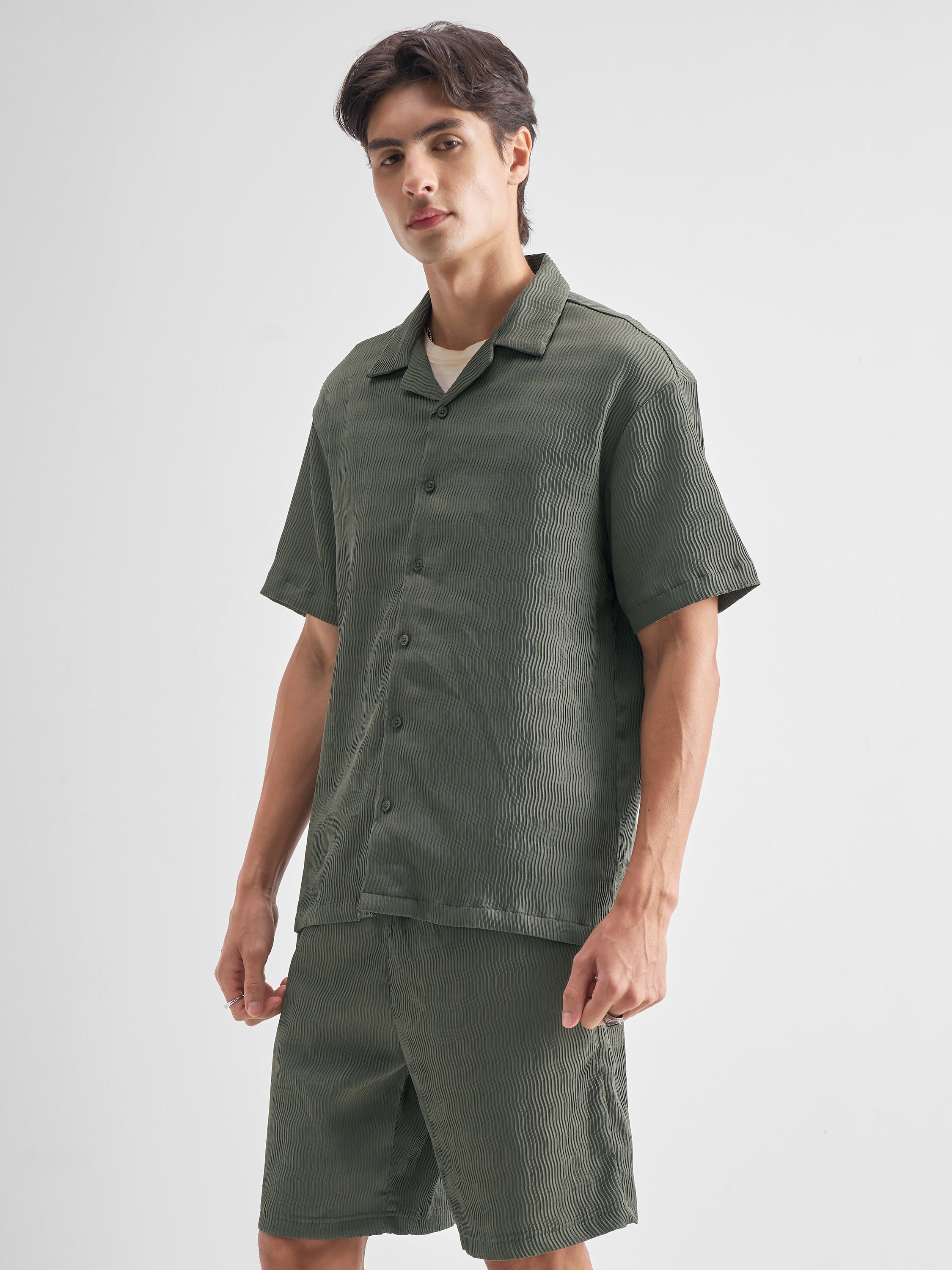 Highlander Men Olive Shirt With Shorts Co-Ords - Olive - Image 4