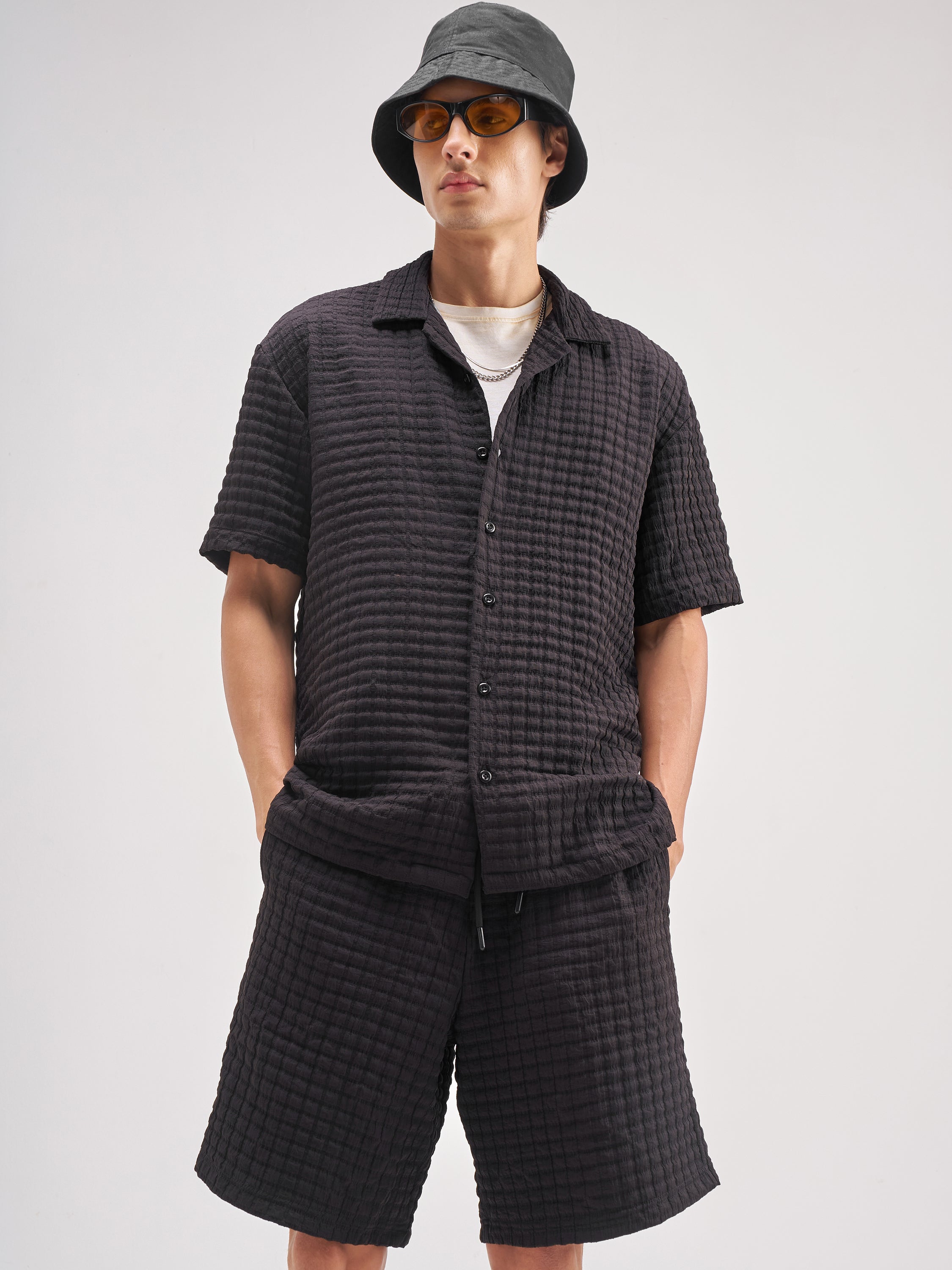 Highlander Men Black Shirt With Shorts Co-Ords - Black - Image 1