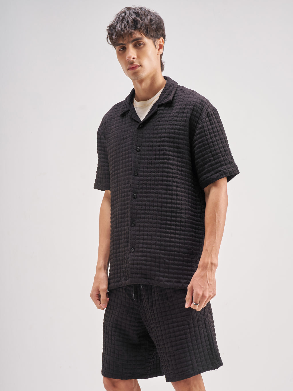 Highlander Men Black Shirt With Shorts Co-Ords - Black - Image 4