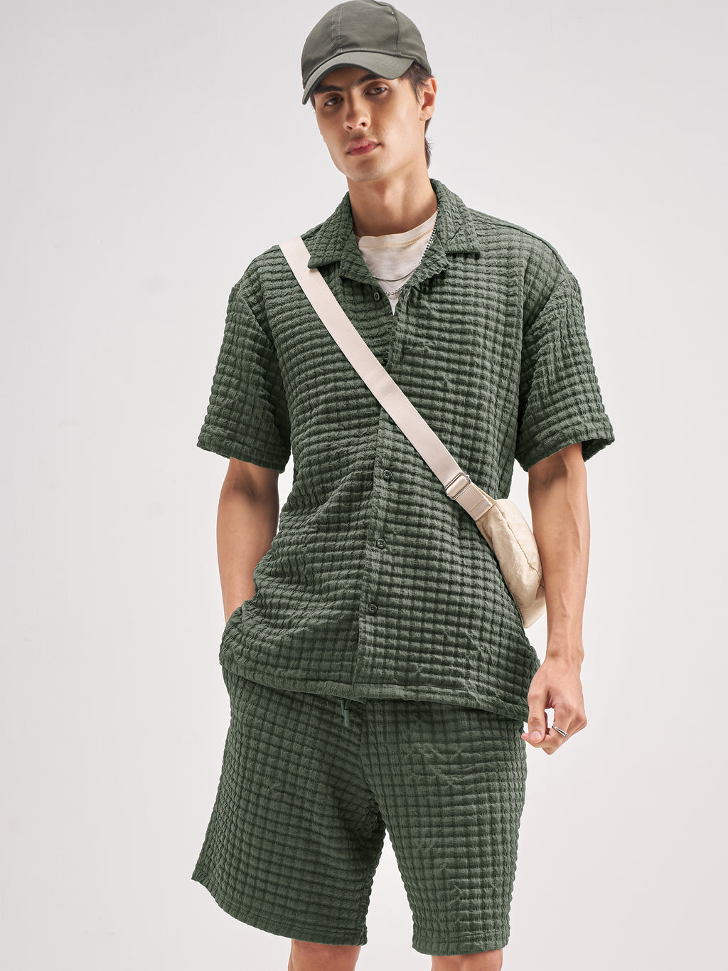 Highlander Men Olive Shirt With Shorts Co-Ords - Olive - Image 1