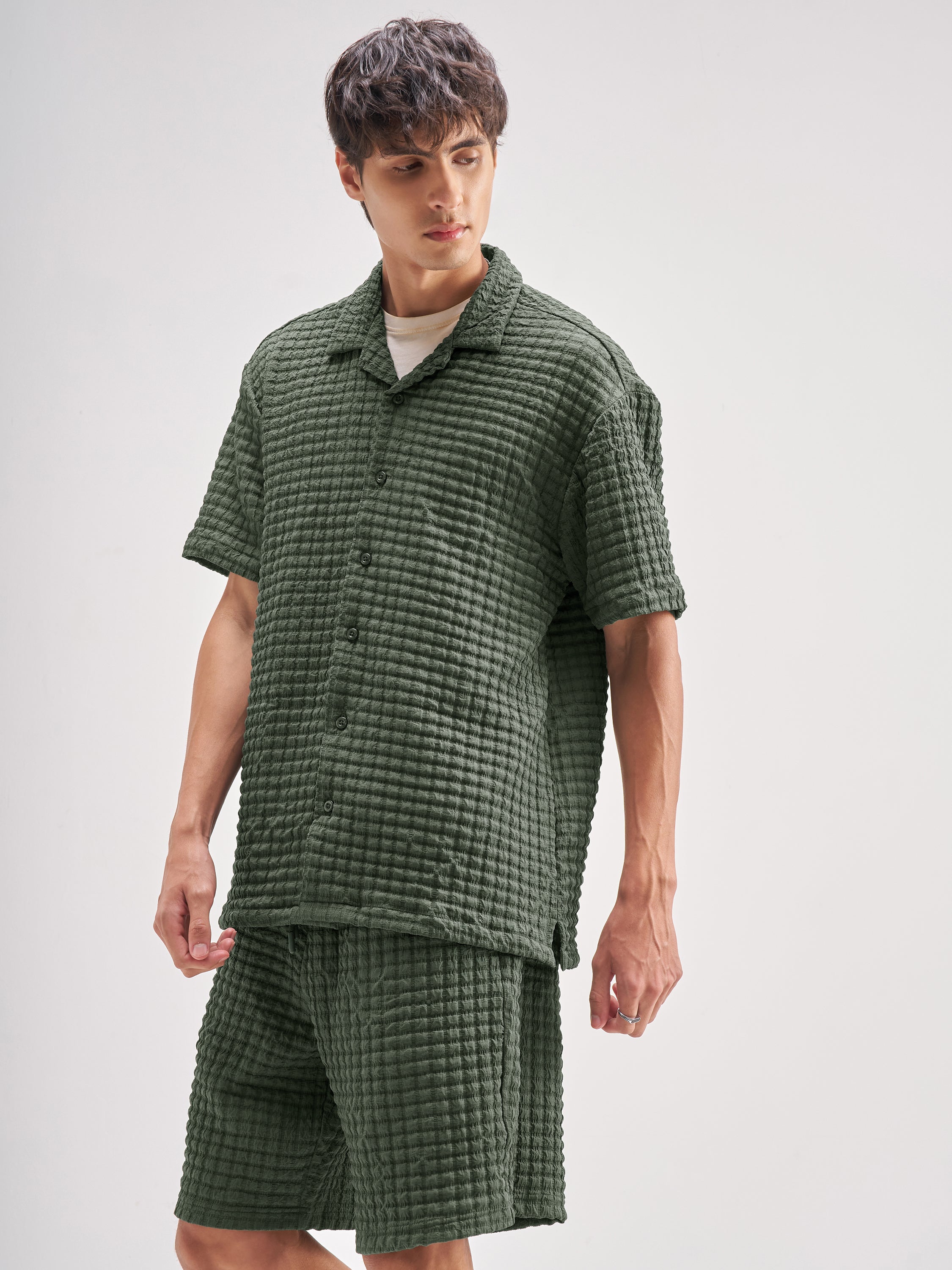 Highlander Men Olive Shirt With Shorts Co-Ords - Olive - Image 4
