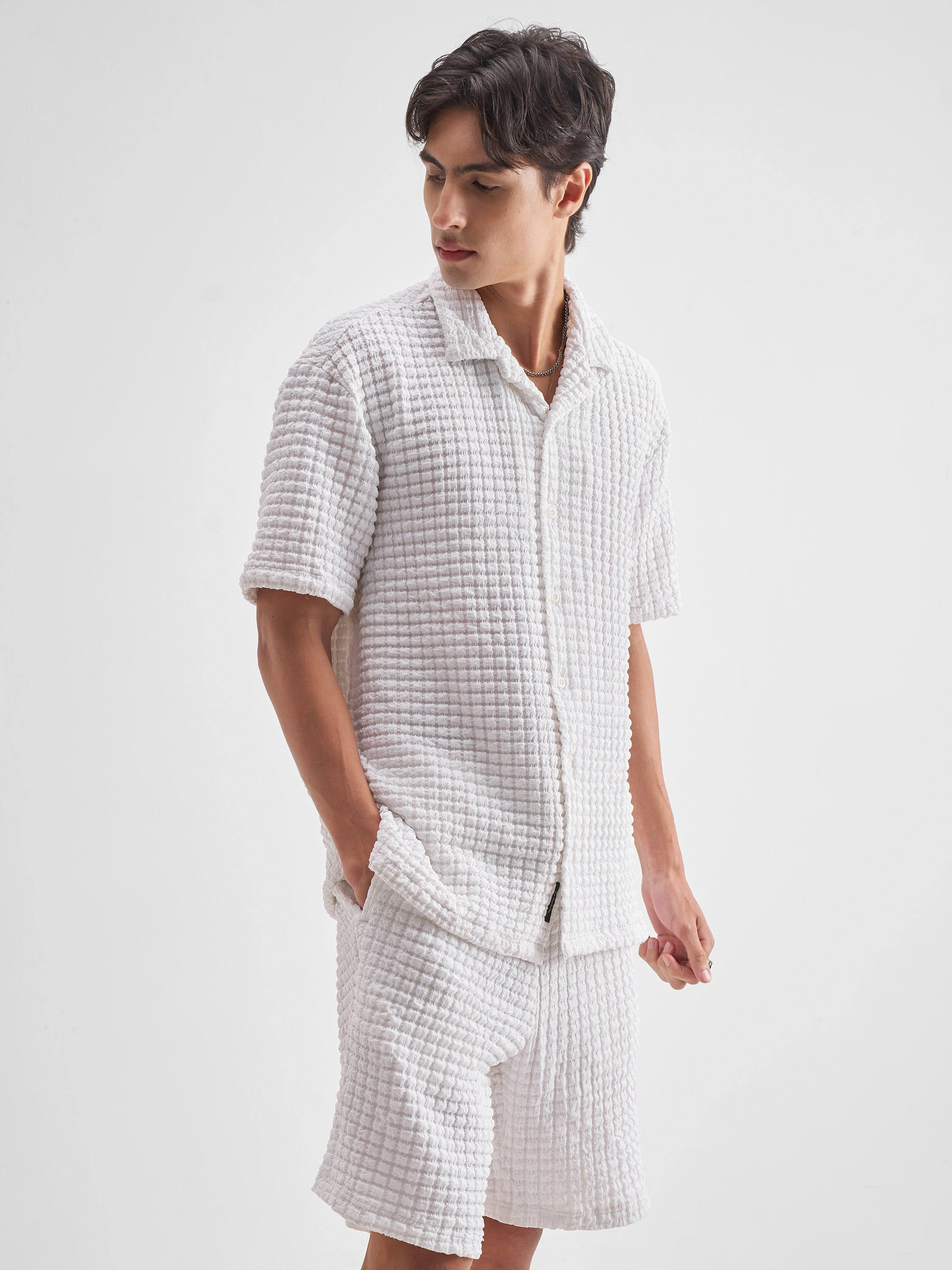 Highlander Men White Shirt With Shorts Co-Ords - White - Image 6