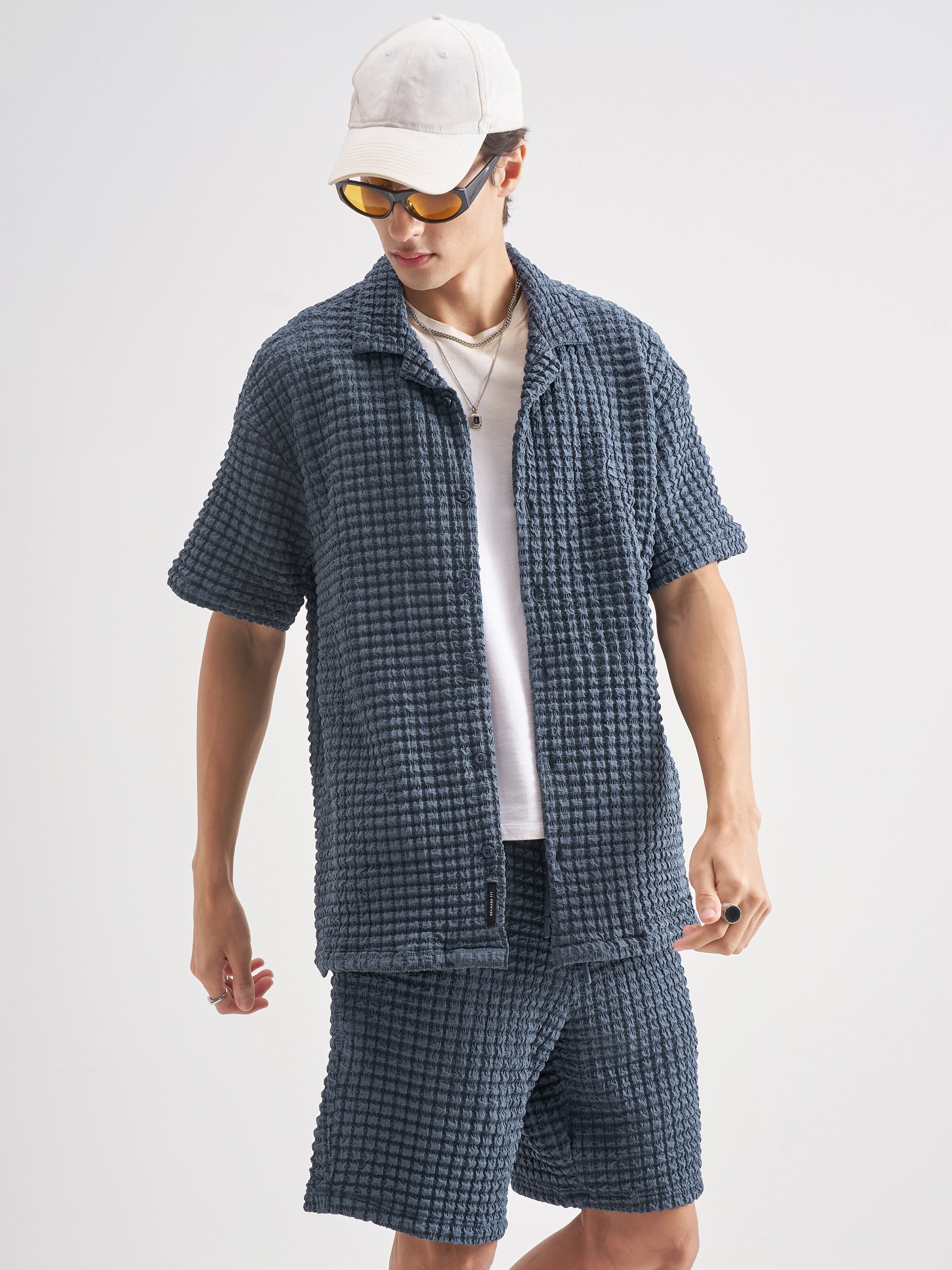 Highlander Men Navy Blue Shirt With Shorts Co-Ords - Navy Blue - Image 1