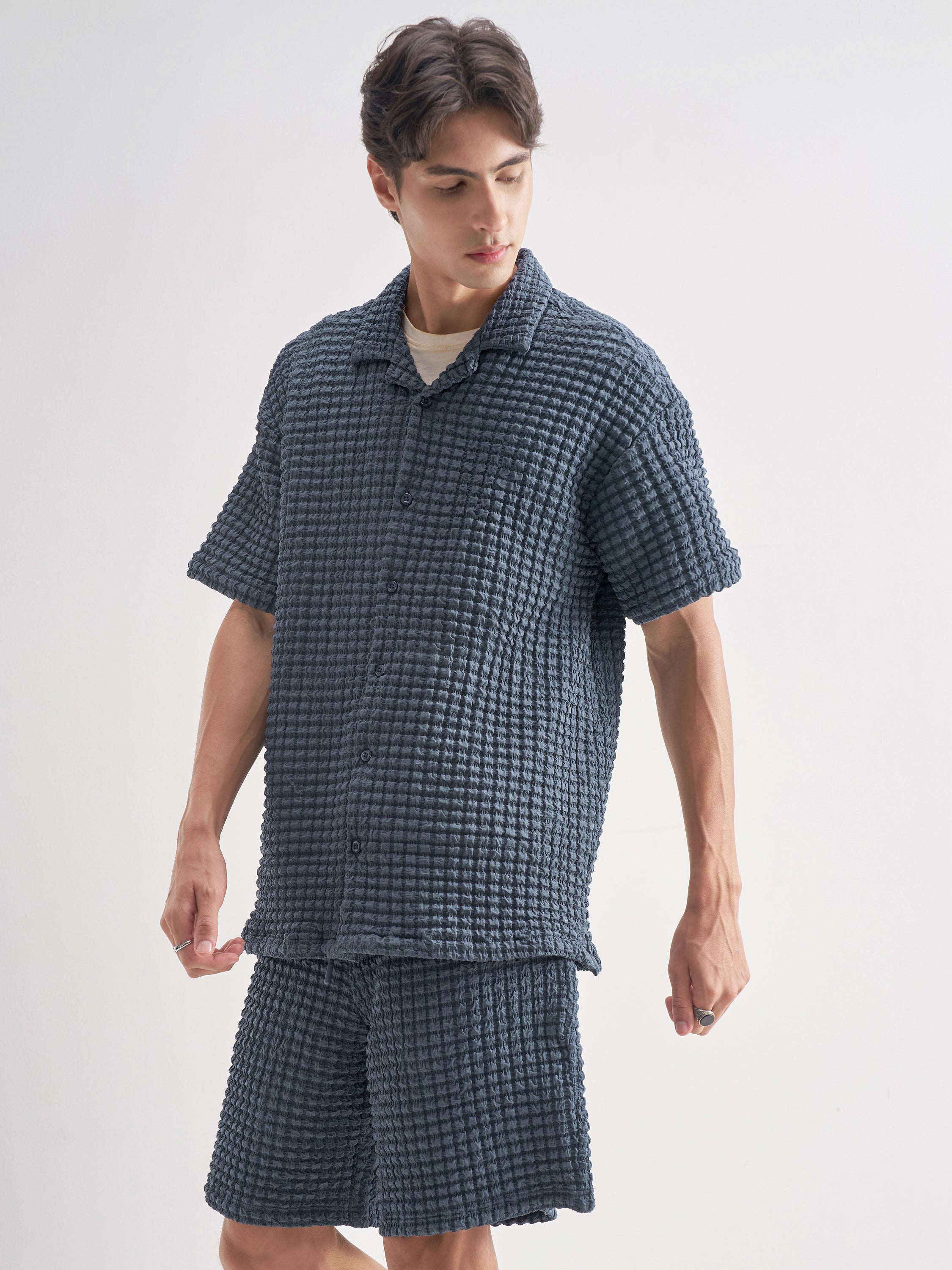 Highlander Men Navy Blue Shirt With Shorts Co-Ords - Navy Blue - Image 4