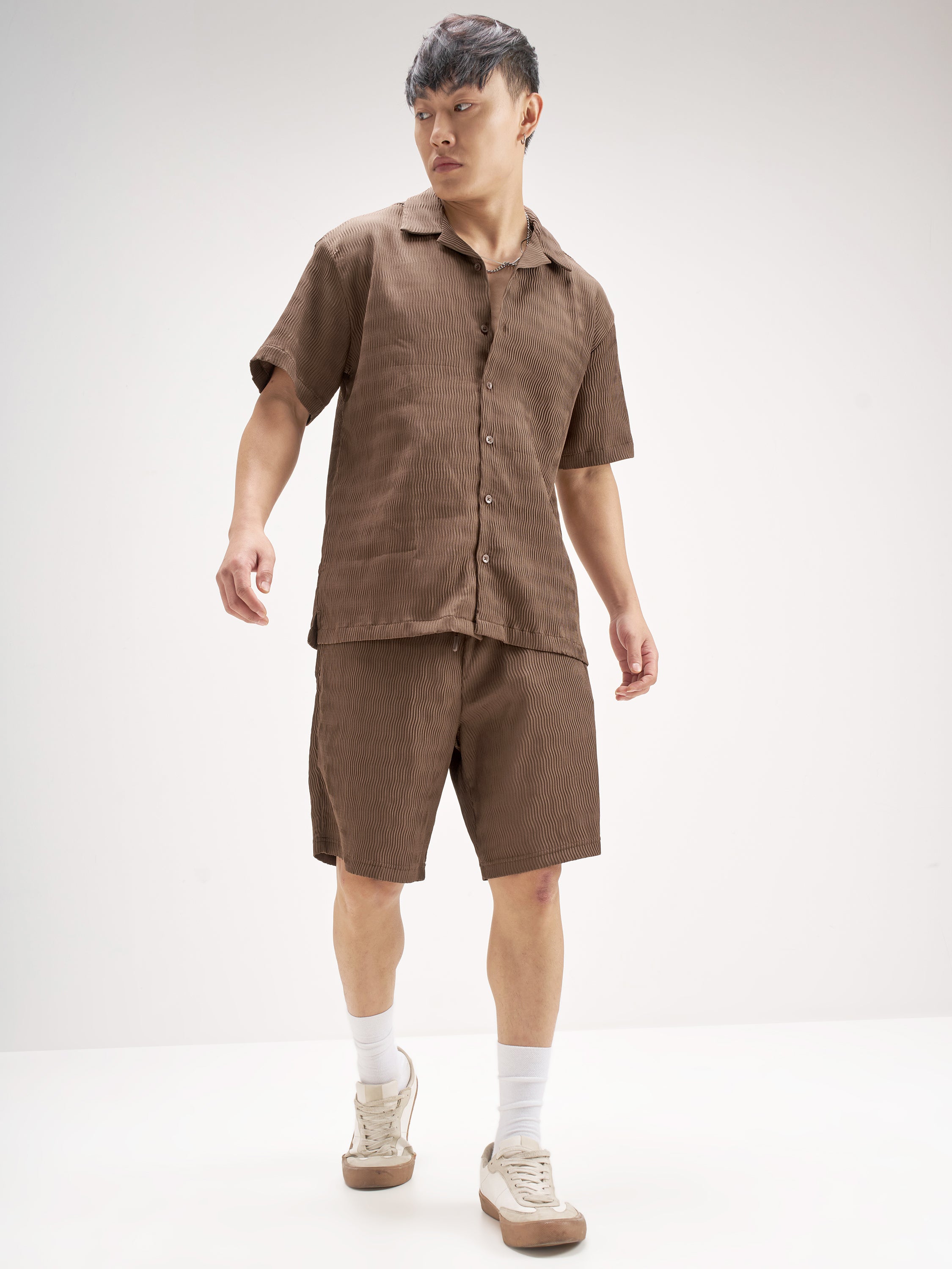 Highlander Men Brown Shirt With Shorts Co-Ords