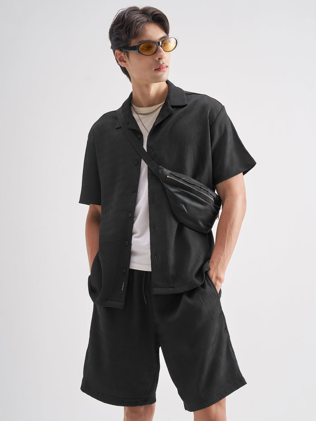 Highlander Men Black Shirt With Shorts Co-Ords