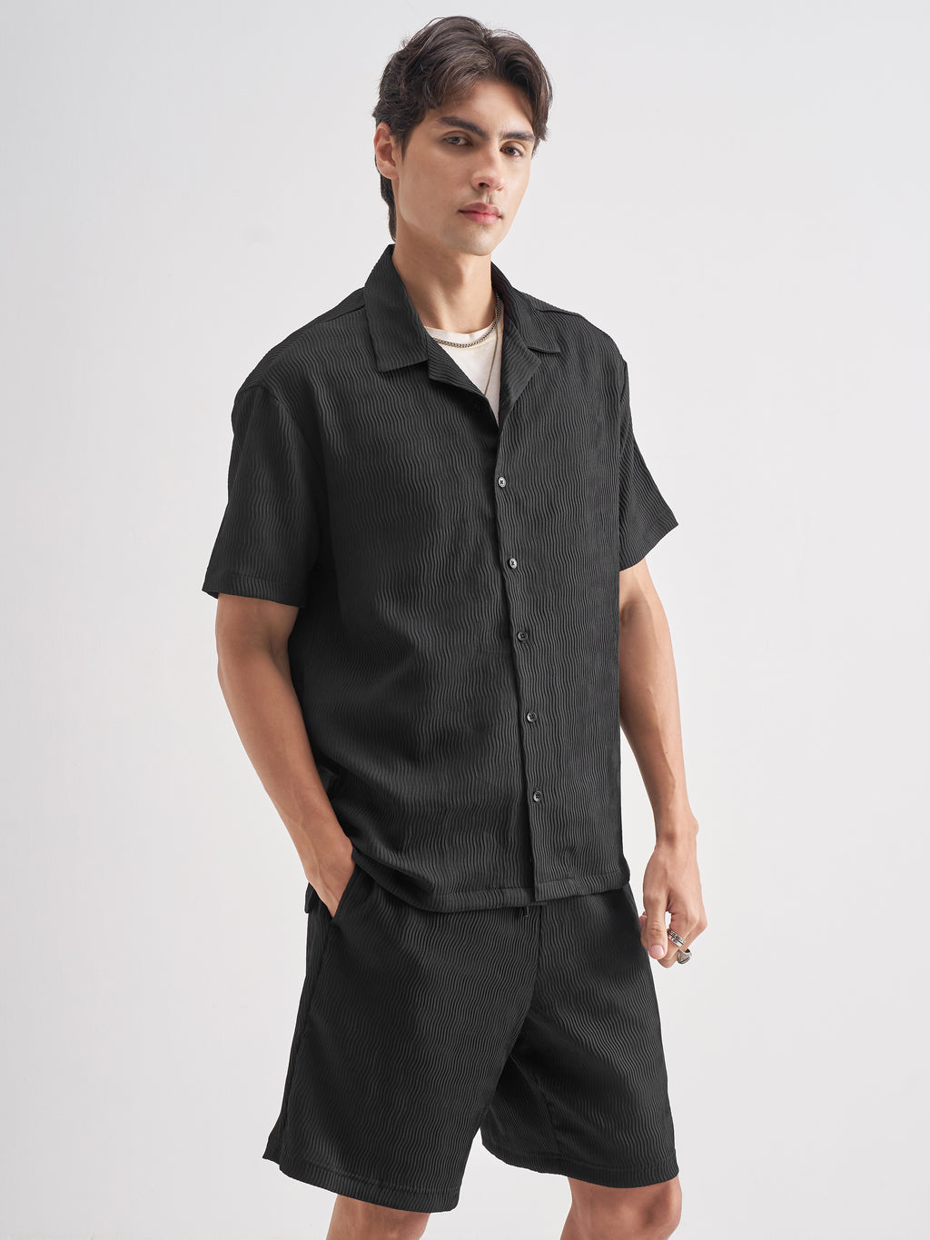 Highlander Men Black Shirt With Shorts Co-Ords
