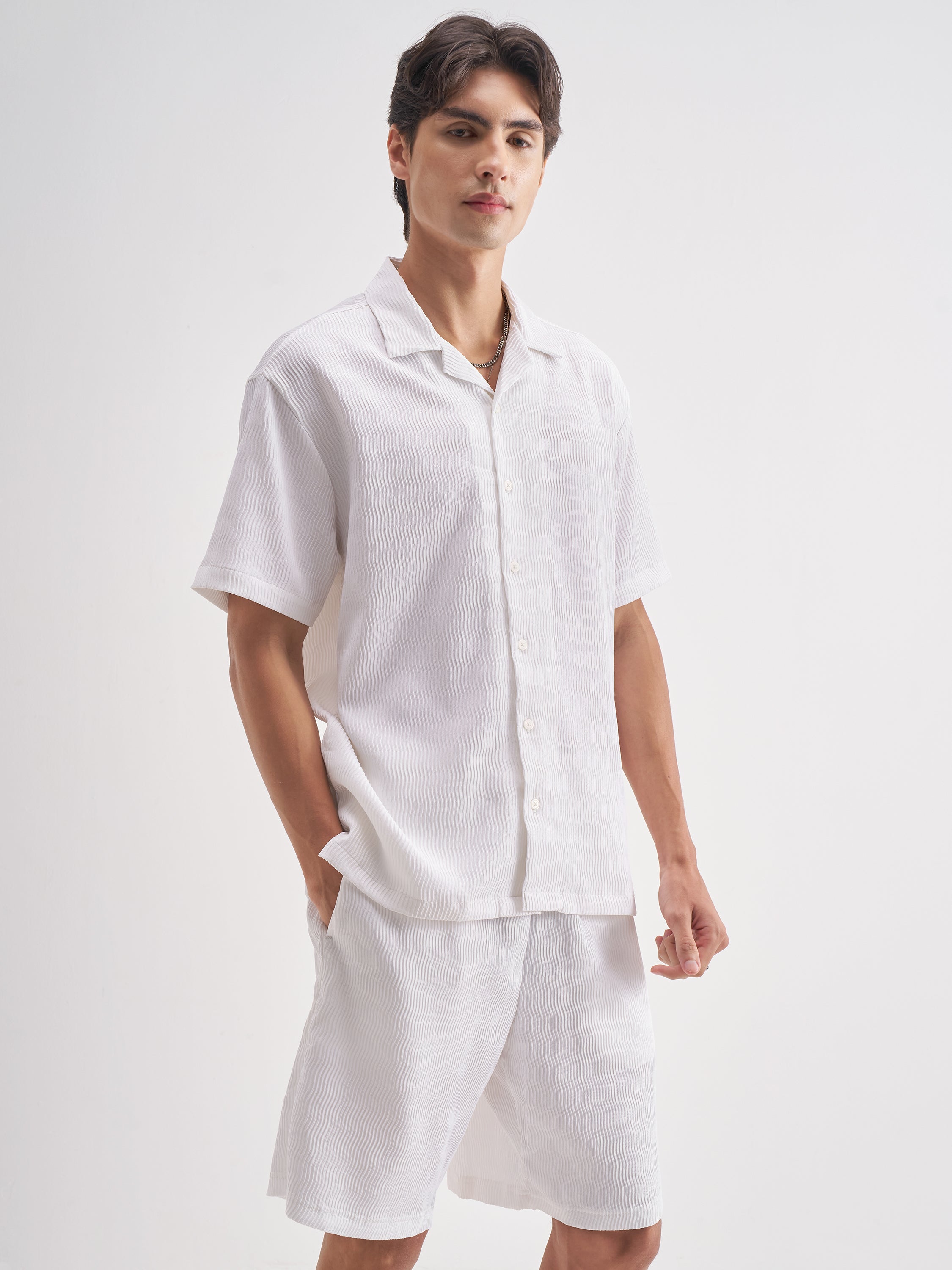 Highlander Men White Shirt With Shorts Co-Ords