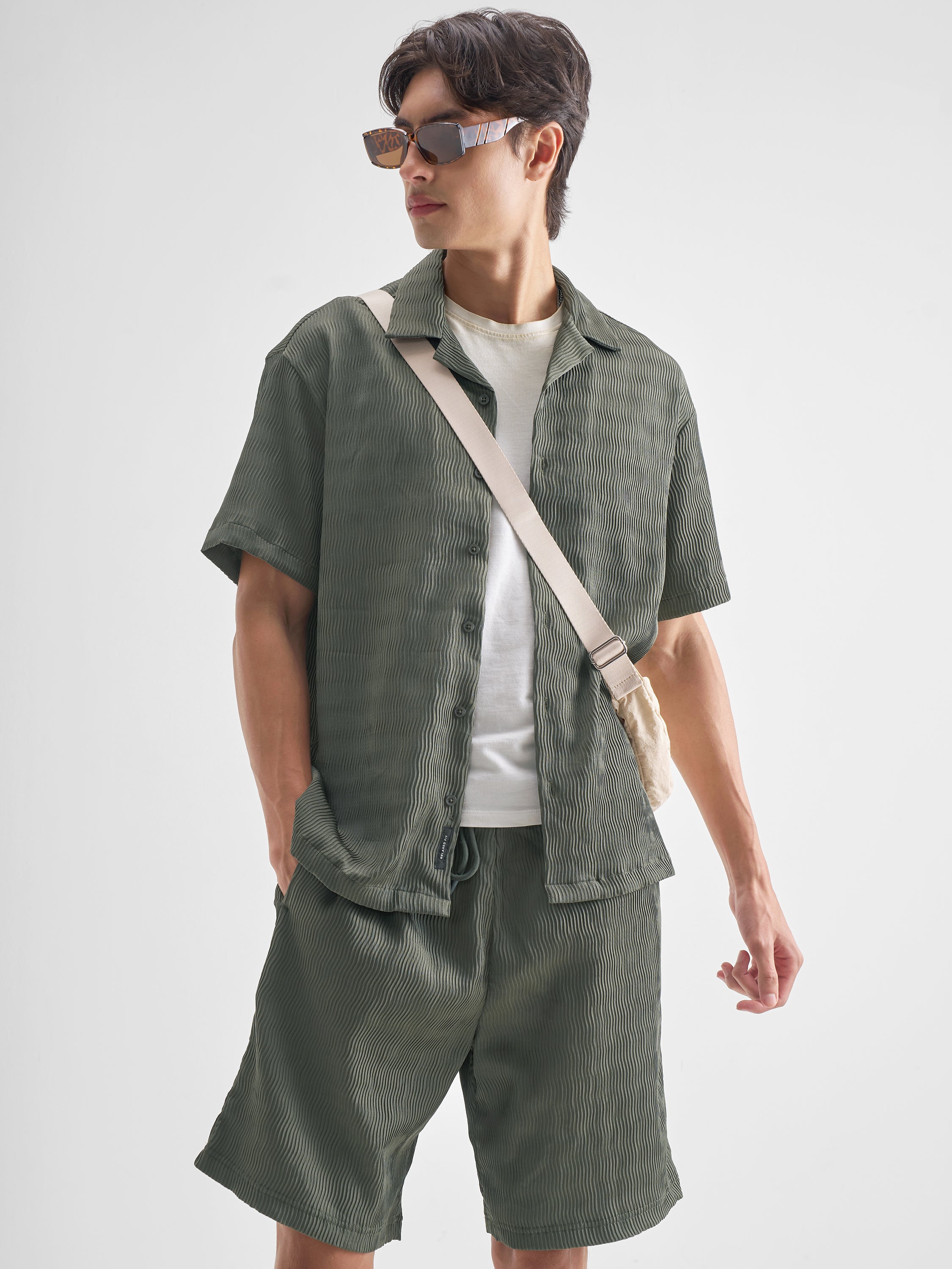 Highlander Men Olive Shirt With Shorts Co-Ords