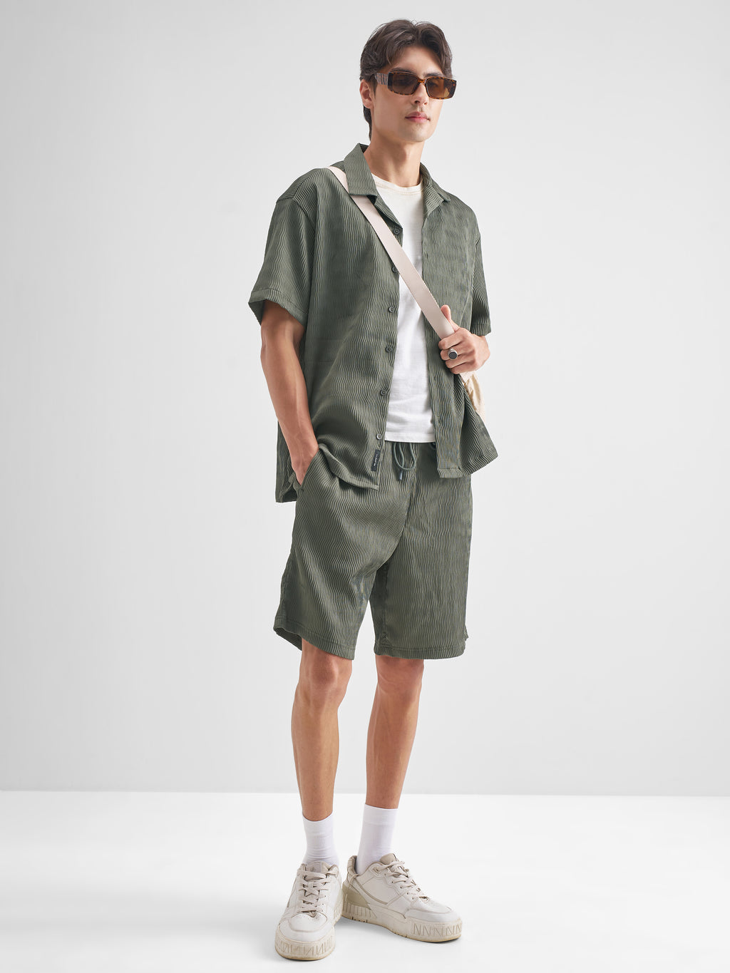 Highlander Men Olive Shirt With Shorts Co-Ords