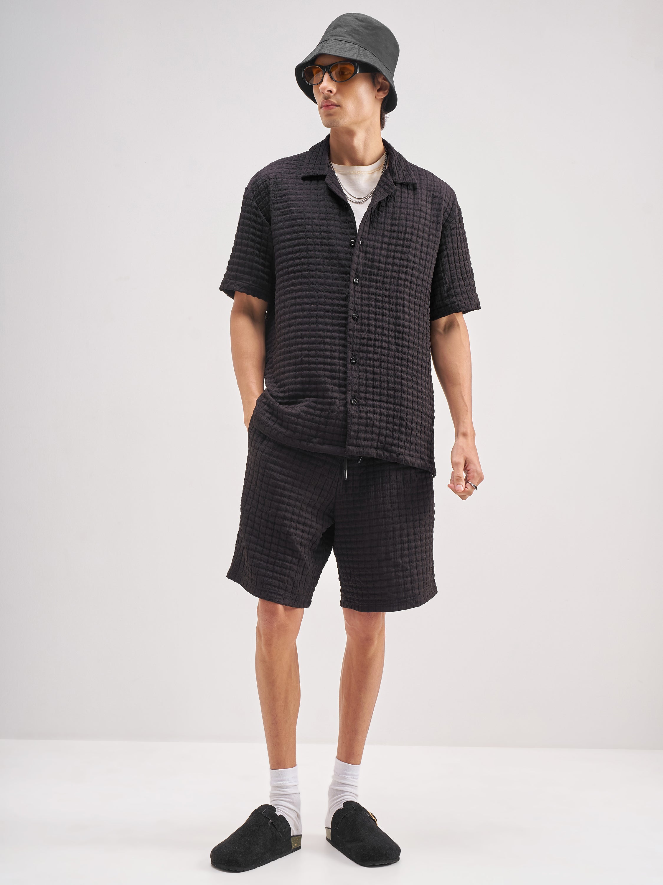 Highlander Men Black Shirt With Shorts Co-Ords