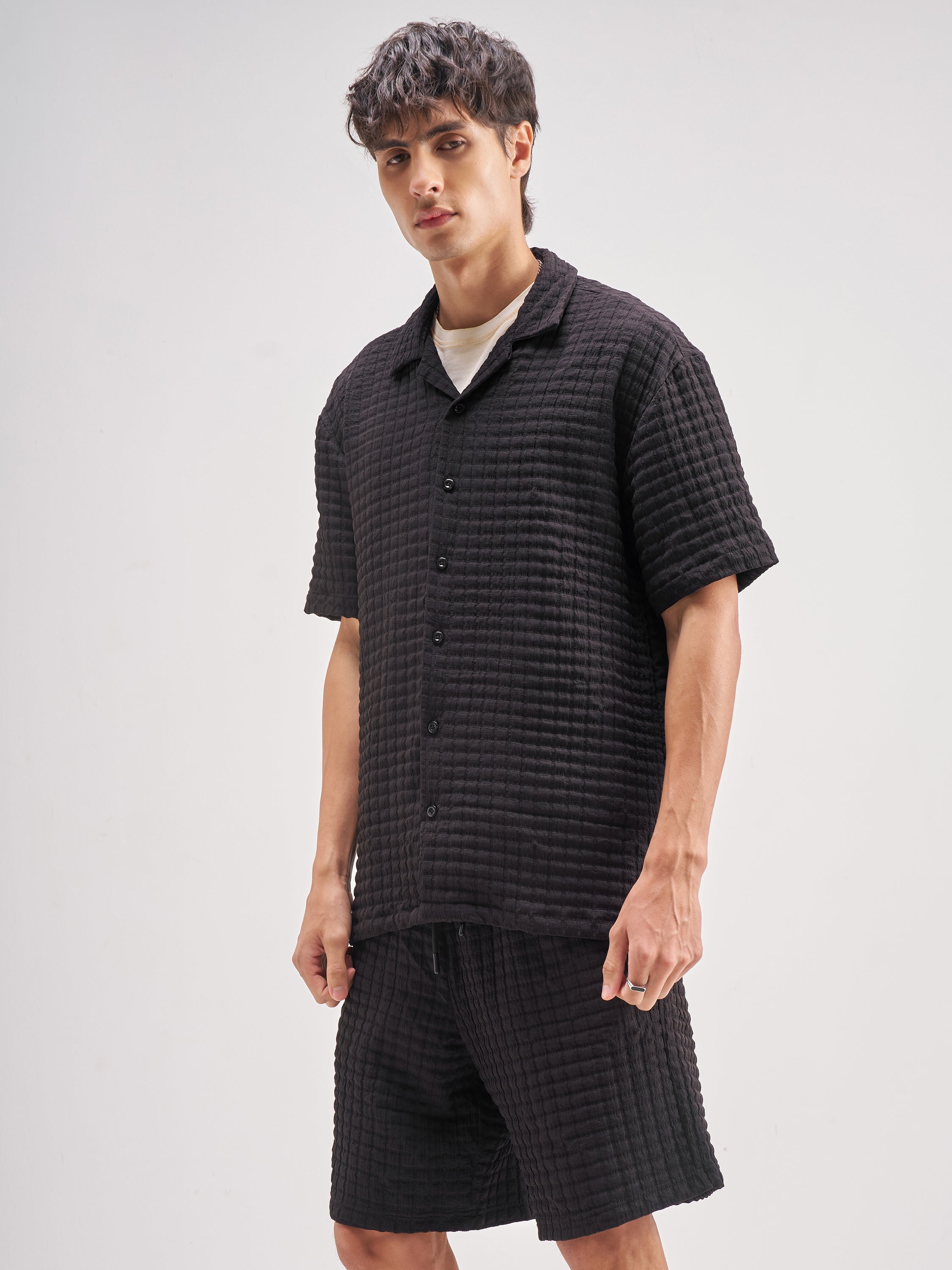 Highlander Men Black Shirt With Shorts Co-Ords