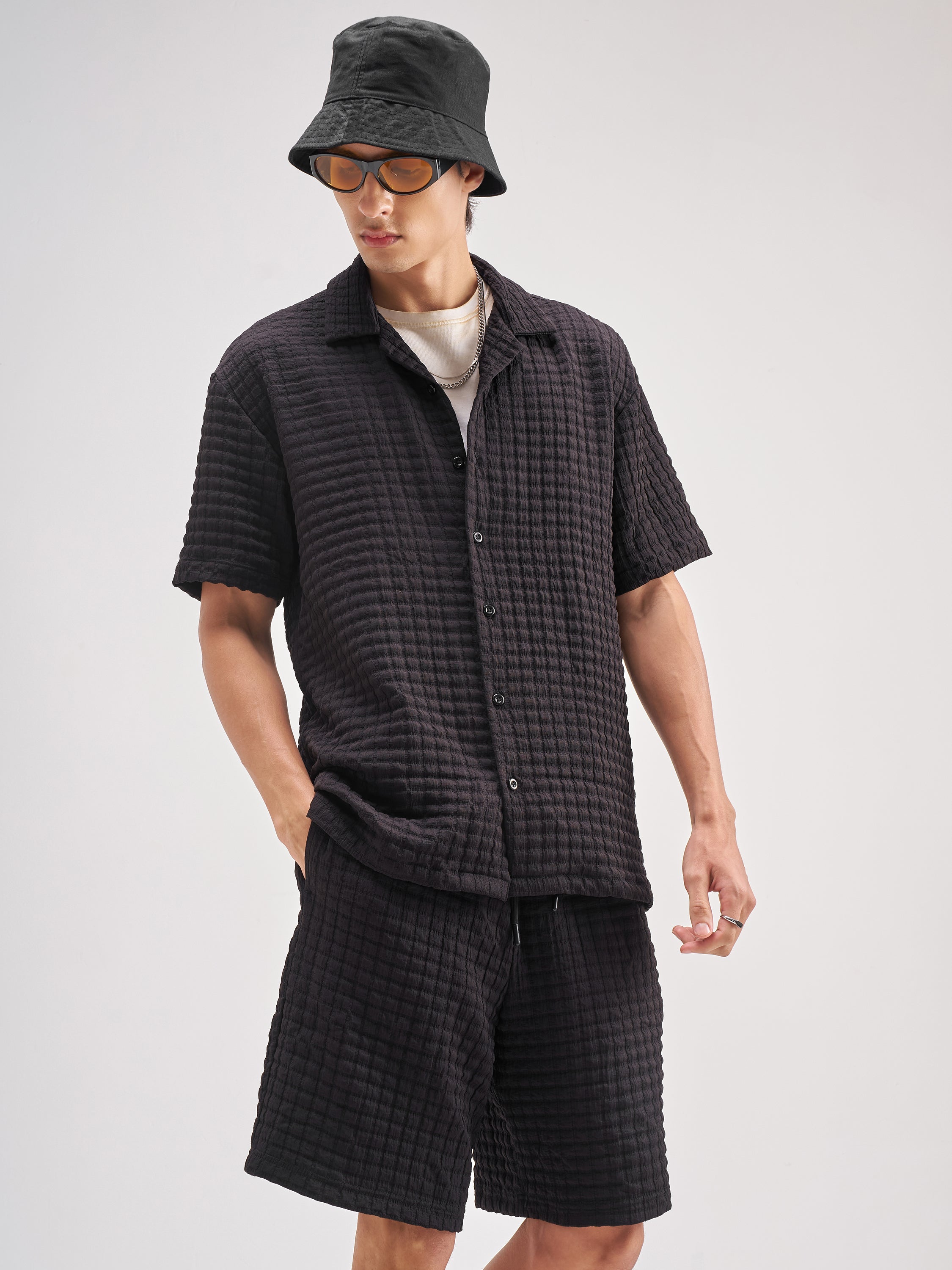 Highlander Men Black Shirt With Shorts Co-Ords