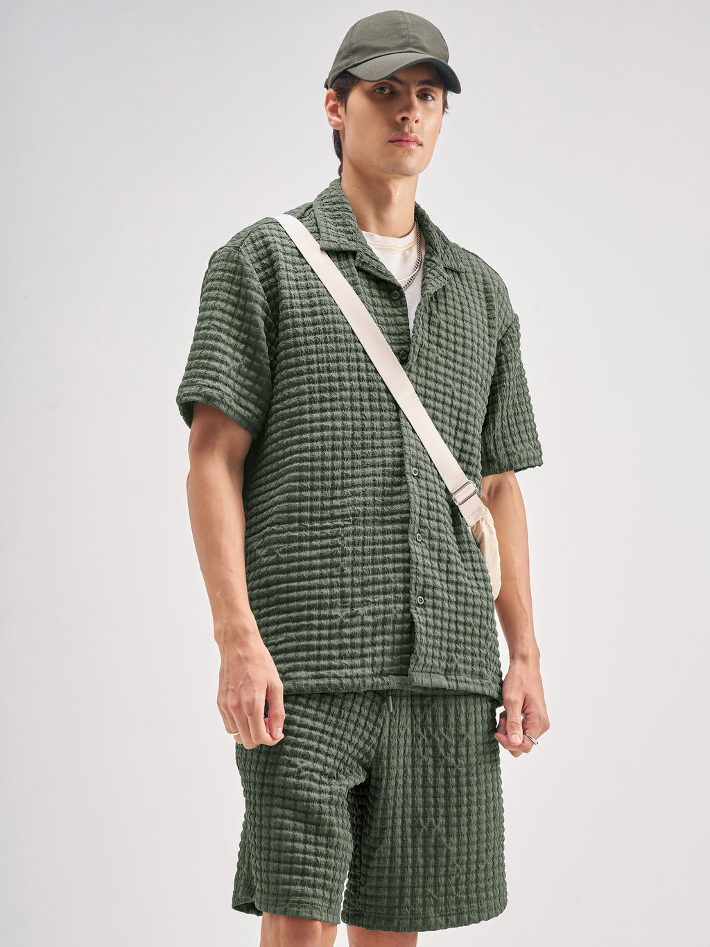 Highlander Men Olive Shirt With Shorts Co-Ords