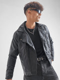 Highlander Men Black Solid Leather Jacket - Black - Image 1