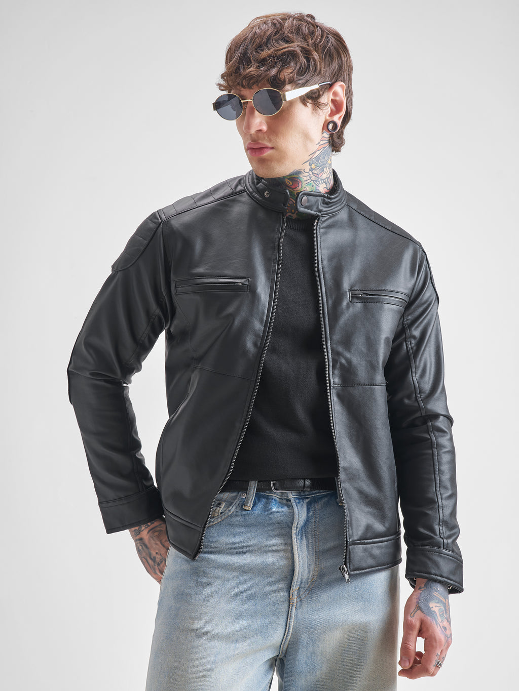 Highlander Men Black Solid Biker Jacket - Black - Image 1