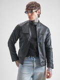 Highlander Men Black Solid Biker Jacket - Black - Image 1
