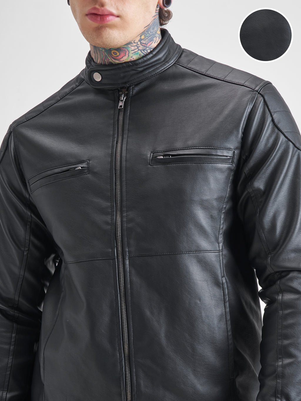 Highlander Men Black Solid Biker Jacket - Black - Image 5