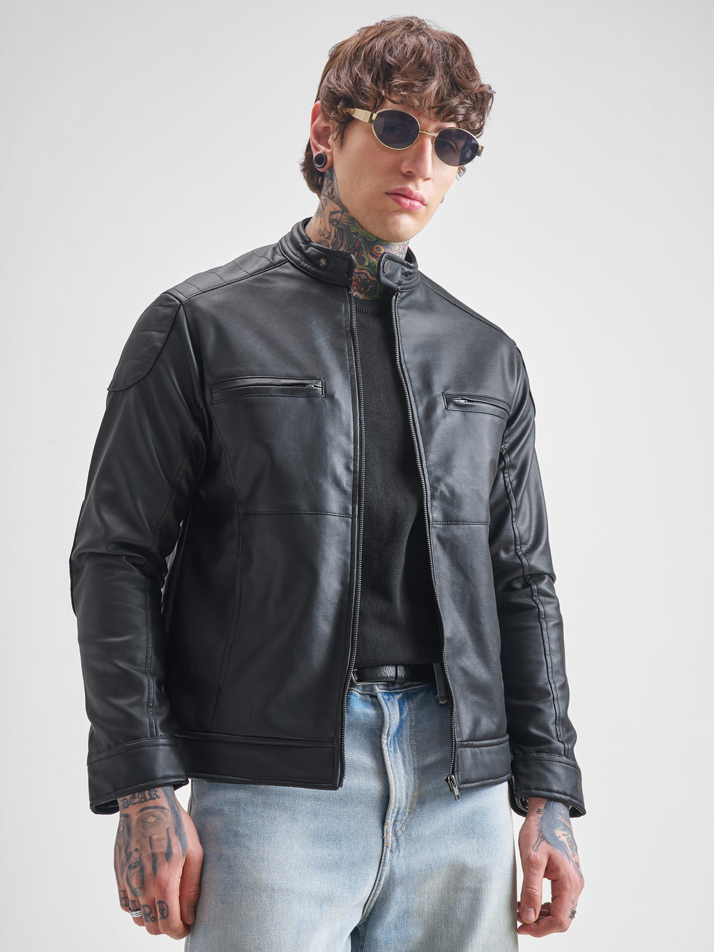 Highlander Men Black Solid Biker Jacket - Black - Image 6