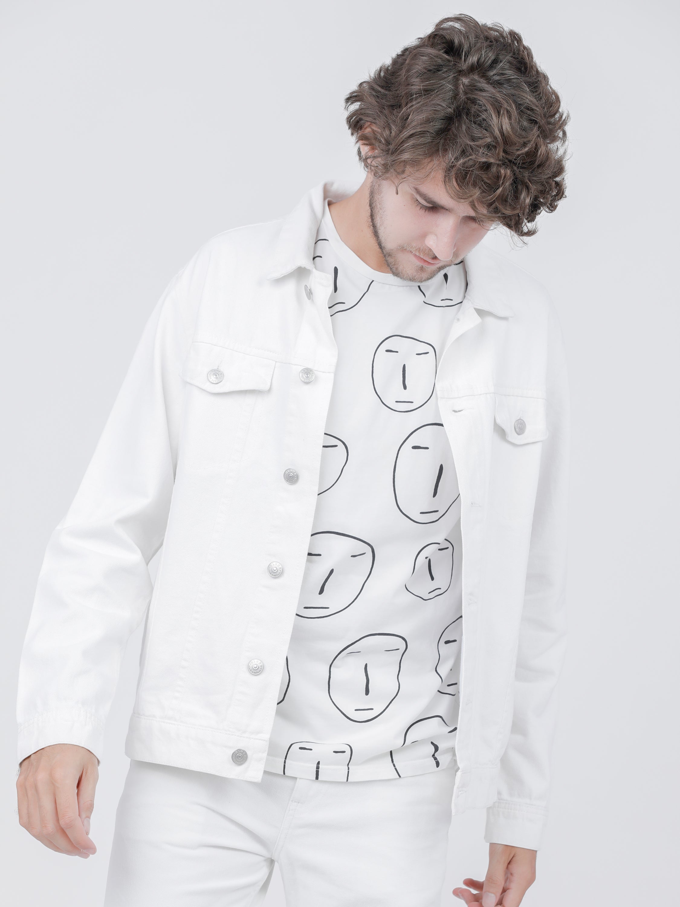 Highlander Men White Solid Denim Jacket - White - Image 1
