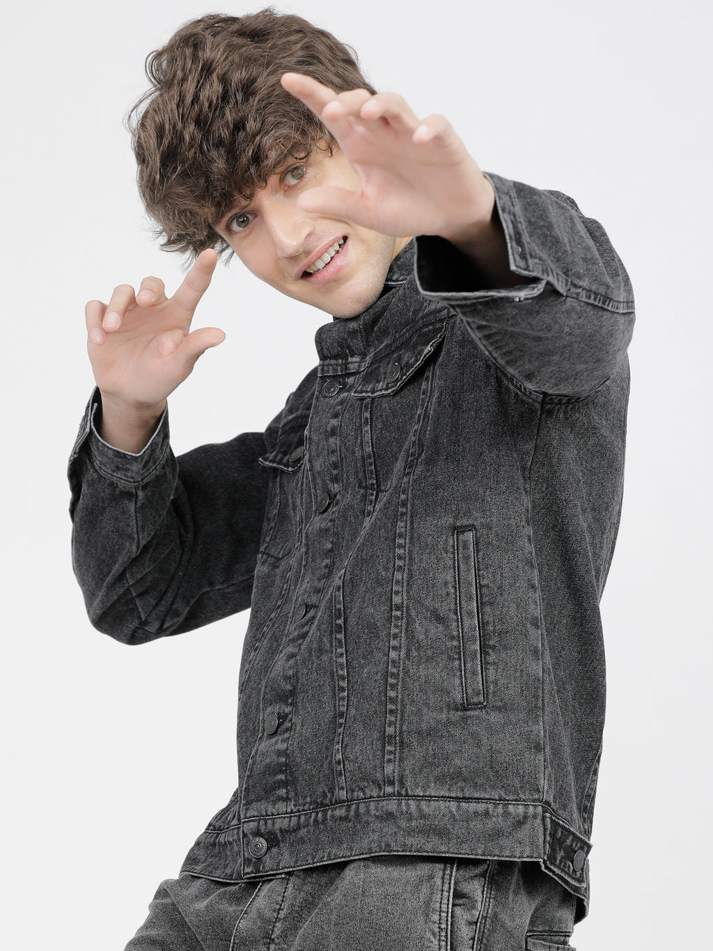 Highlander Men Grey Solid Denim Jacket - Grey - Image 1