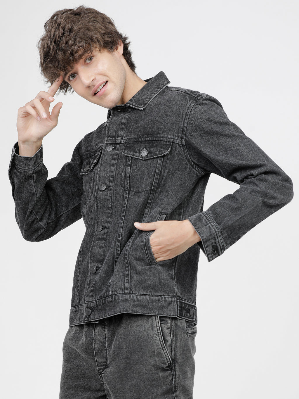 Highlander Men Grey Solid Denim Jacket - Grey - Image 2