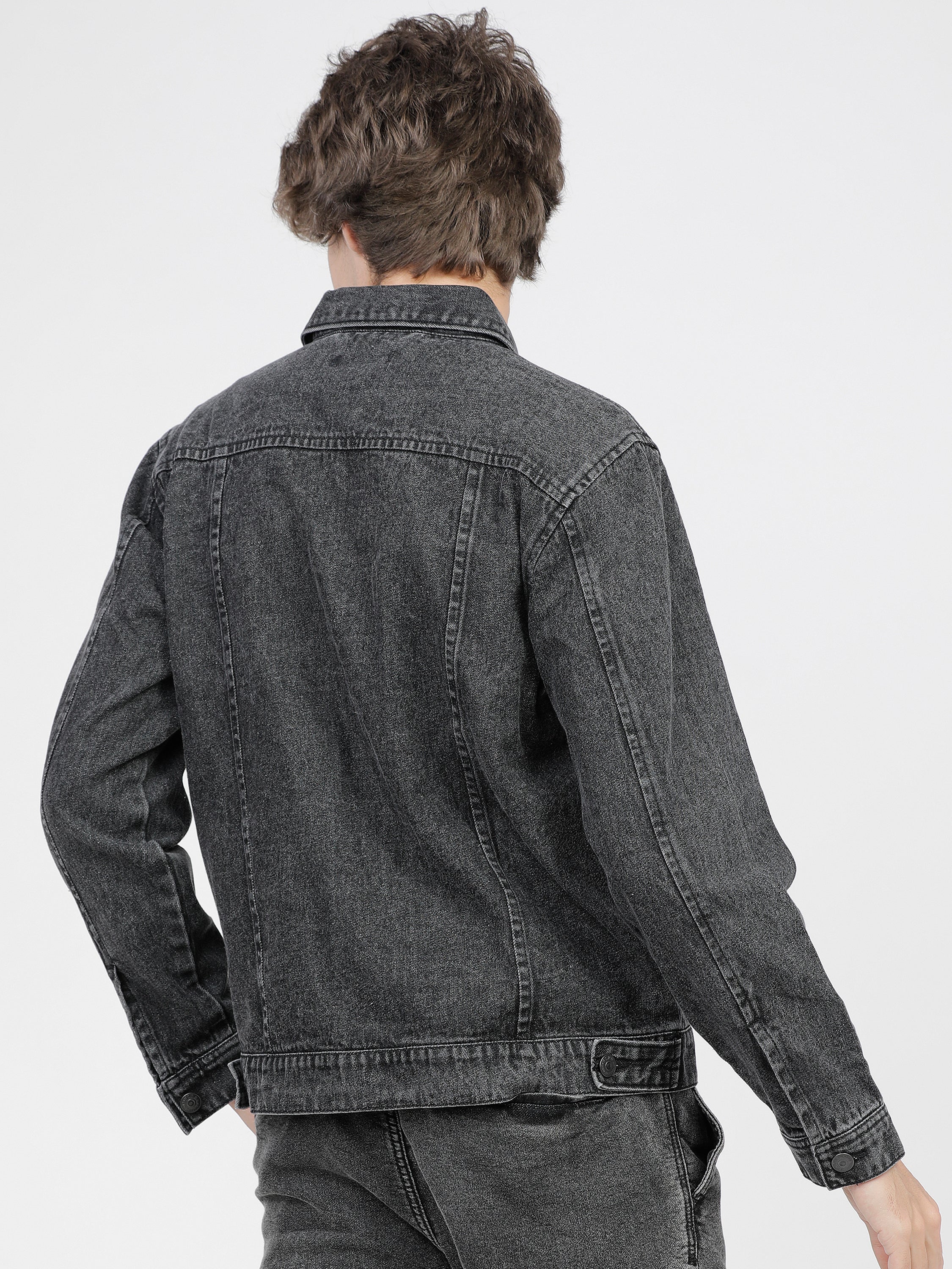 Highlander Men Grey Solid Denim Jacket - Grey - Image 3