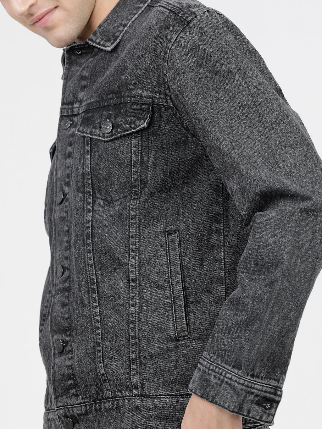 Highlander Men Grey Solid Denim Jacket - Grey - Image 4