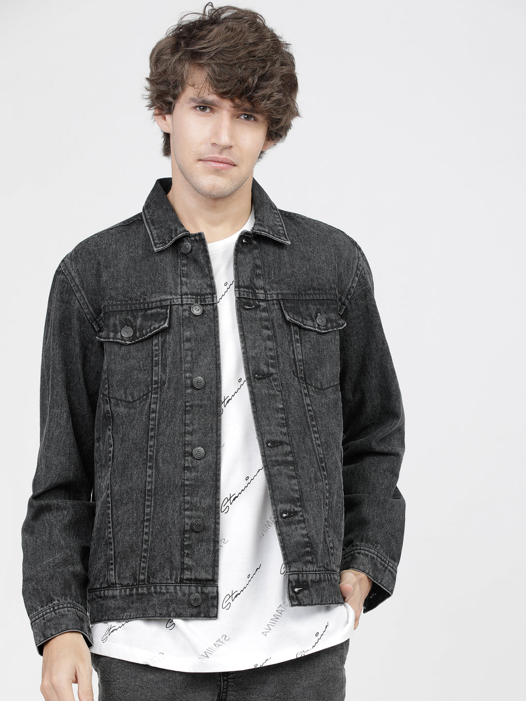 Highlander Men Grey Solid Denim Jacket - Grey - Image 7