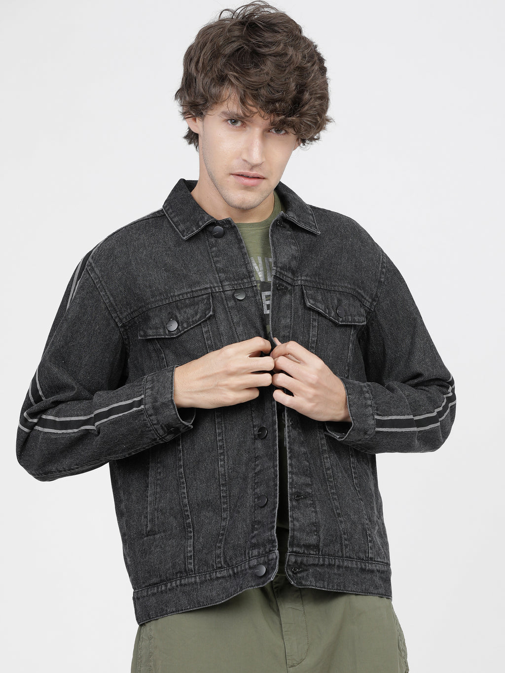 Highlander Men Black Solid Denim Jacket - Black - Image 1