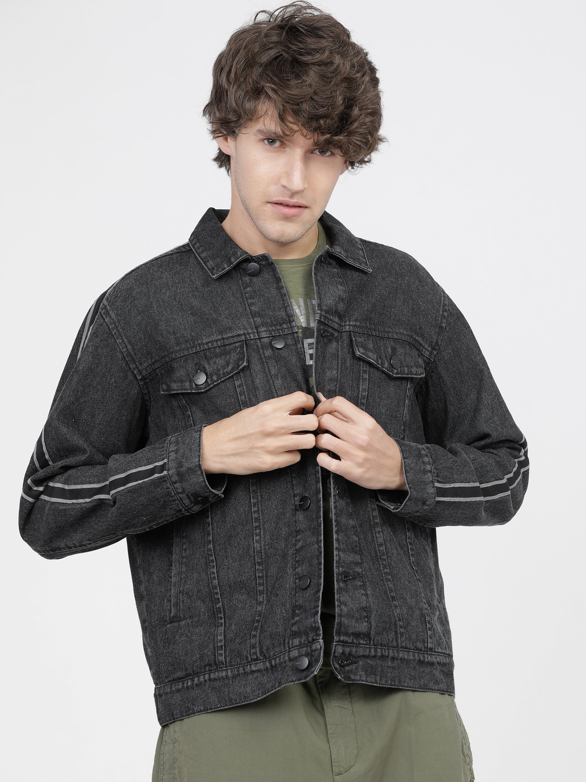 Highlander Men Black Solid Denim Jacket - Black - Image 1