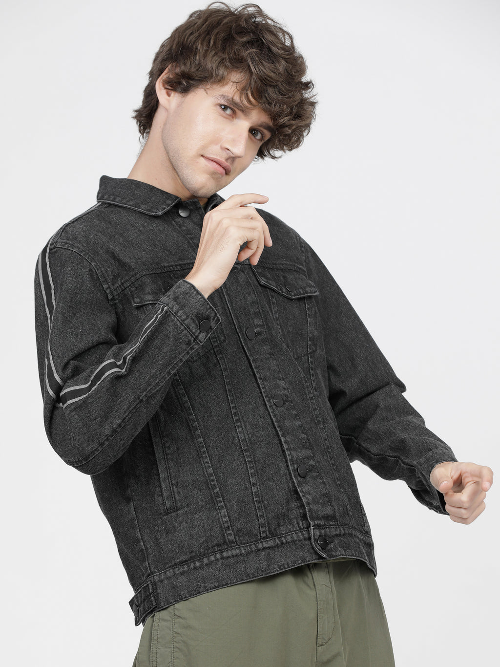Highlander Men Black Solid Denim Jacket - Black - Image 6