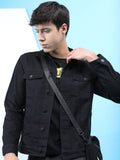 Highlander Men Black Solid Denim Jacket - Black - Image 1