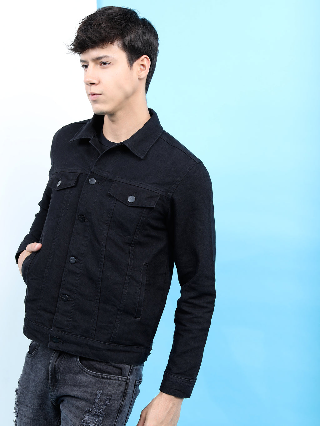 Highlander Men Black Solid Denim Jacket - Black - Image 4