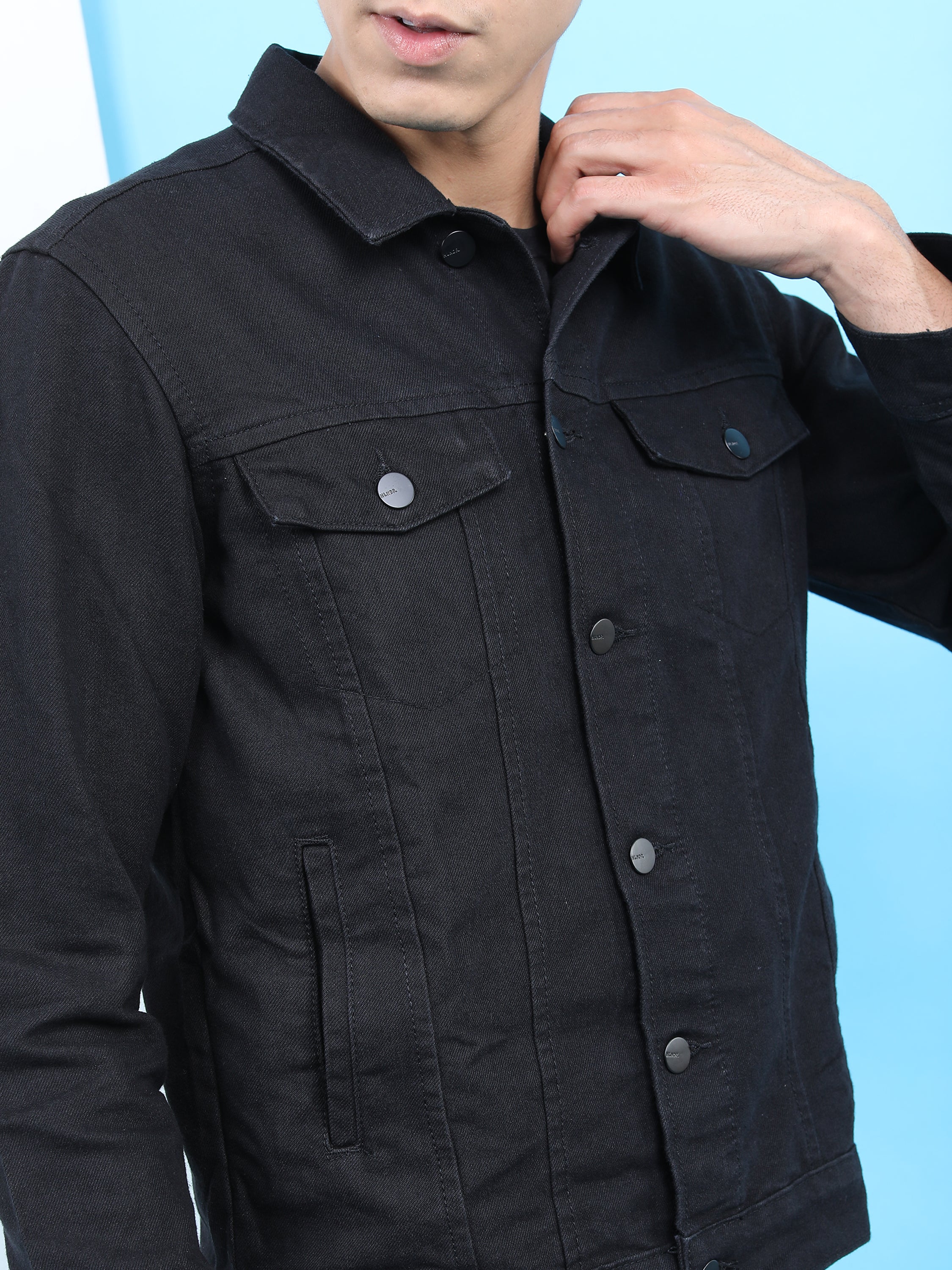 Highlander Men Black Solid Denim Jacket - Black - Image 5