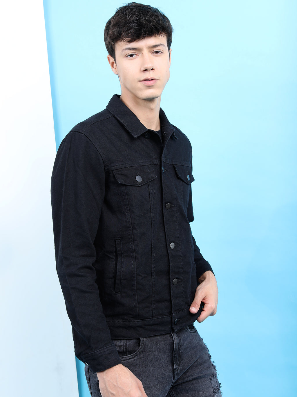 Highlander Men Black Solid Denim Jacket - Black - Image 6