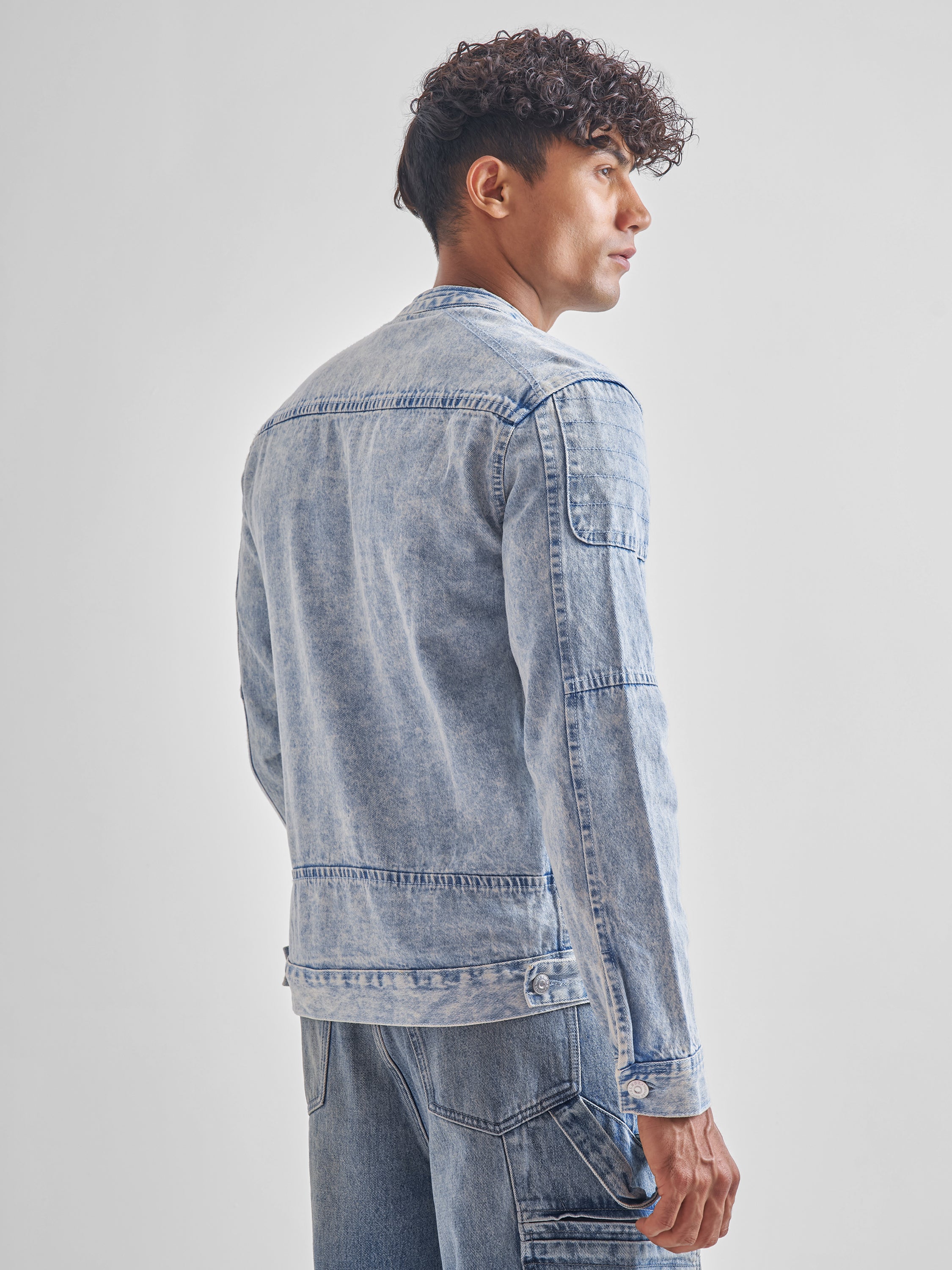 Highlander Men Blue Solid Denim Jacket - Blue - Image 3