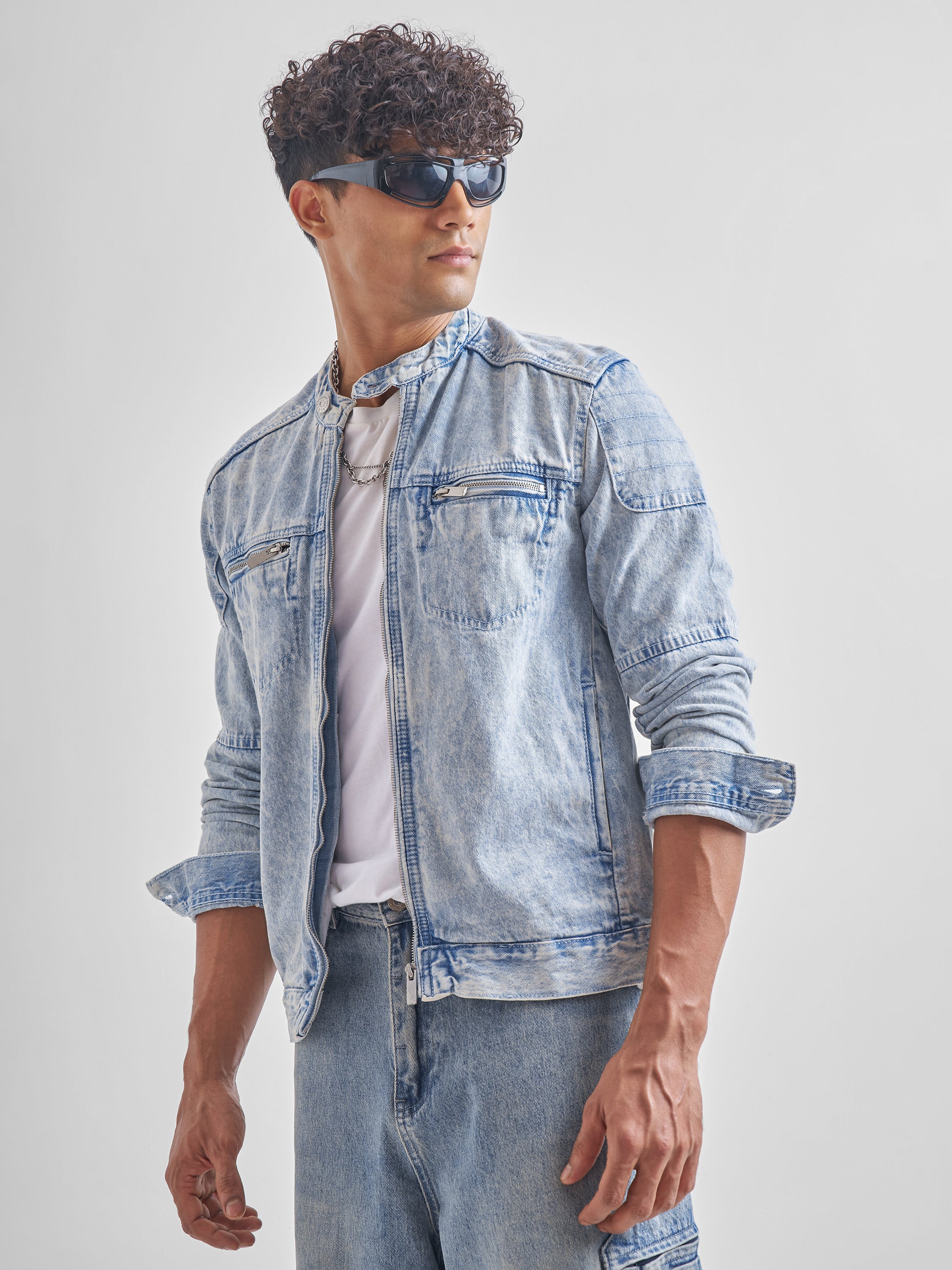 Highlander Men Blue Solid Denim Jacket - Blue - Image 4