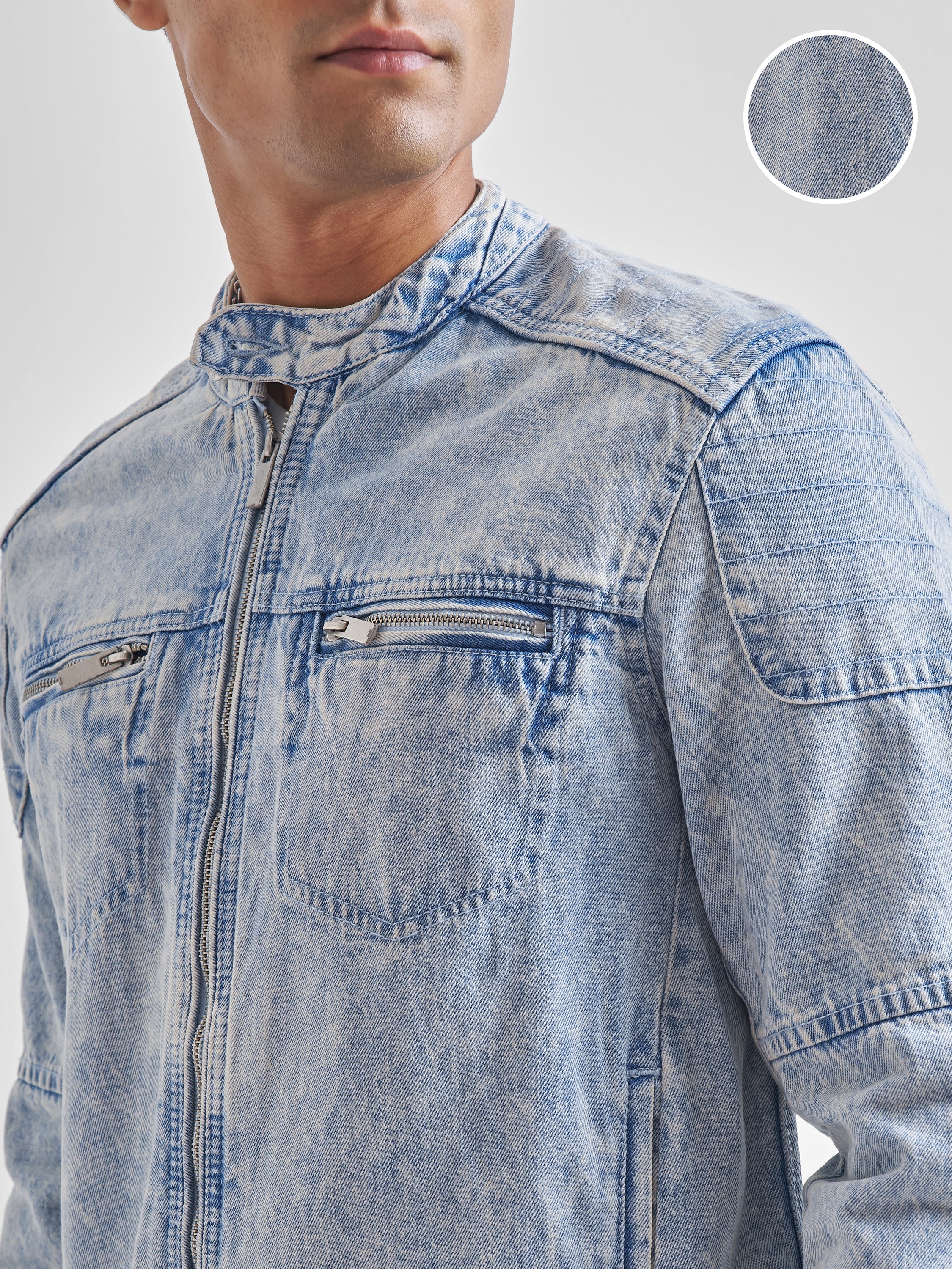 Highlander Men Blue Solid Denim Jacket - Blue - Image 5