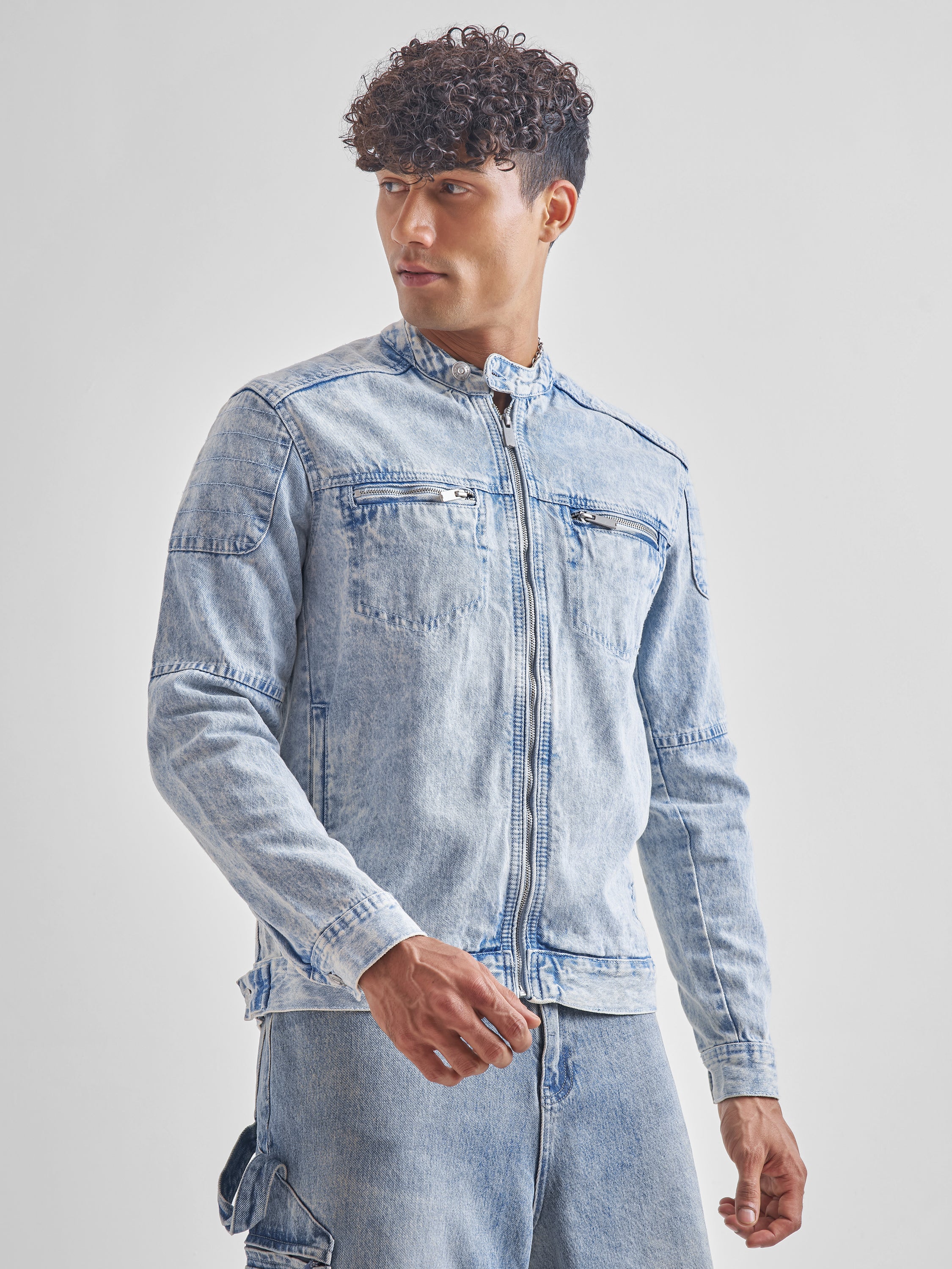 Highlander Men Blue Solid Denim Jacket - Blue - Image 6