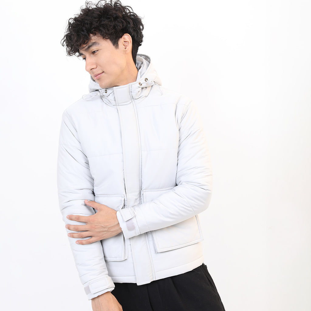 Light Grey Regular Fit Puffer Jacket - Grey - Image 1