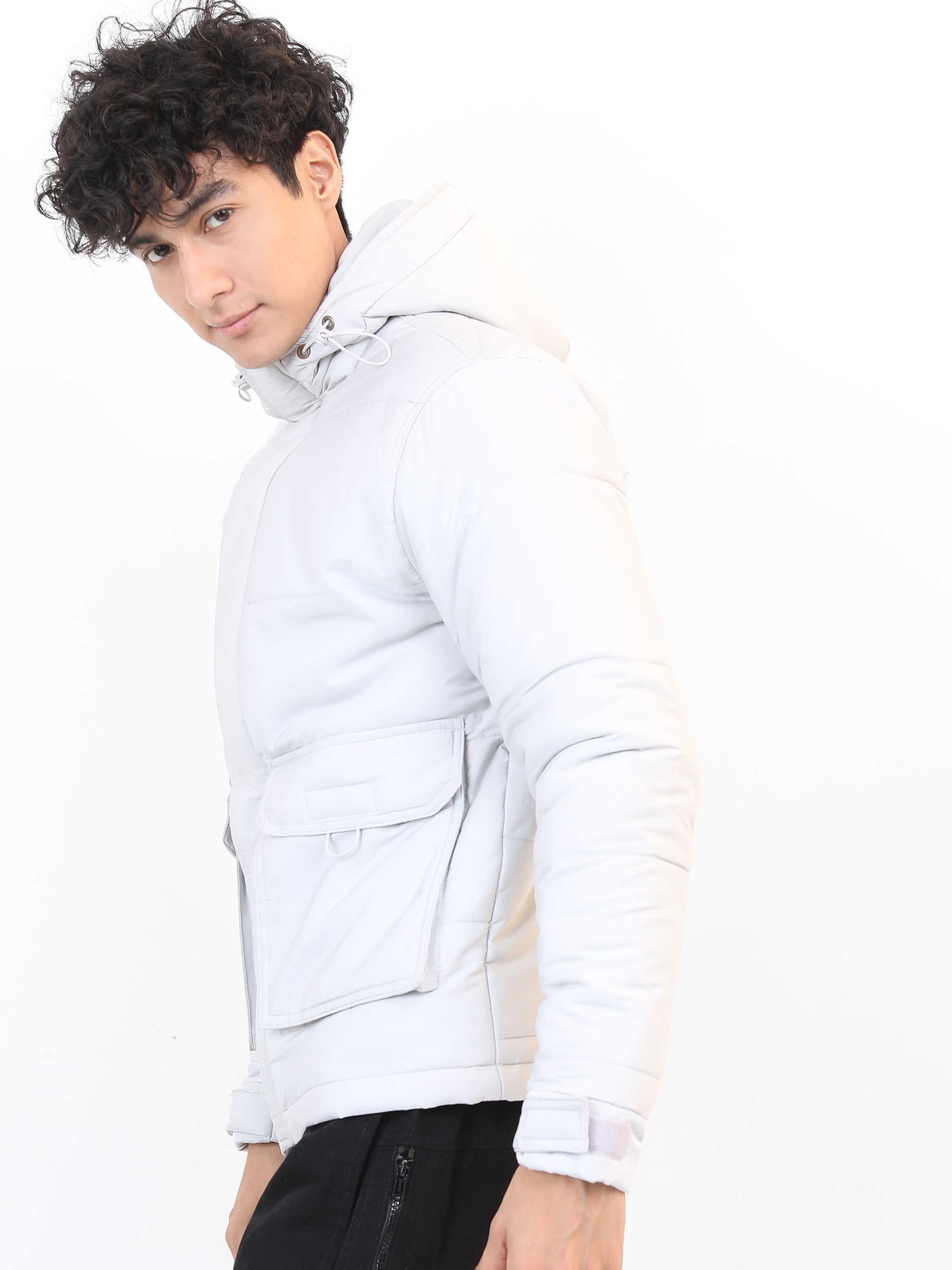 Light Grey Regular Fit Puffer Jacket - Grey - Image 4