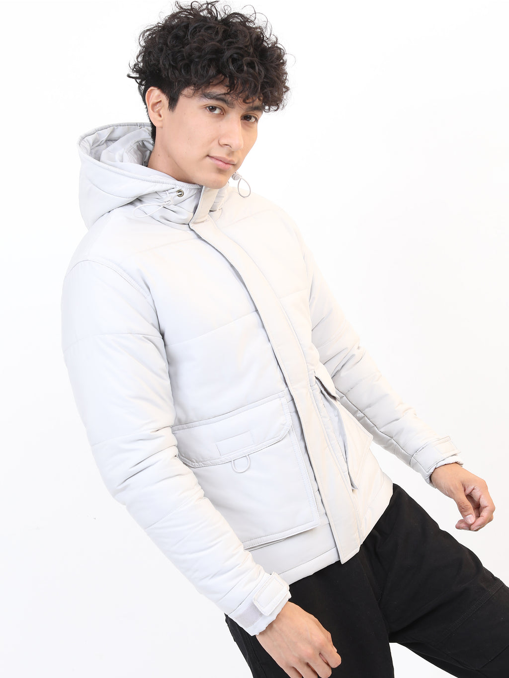 Light Grey Regular Fit Puffer Jacket - Grey - Image 6