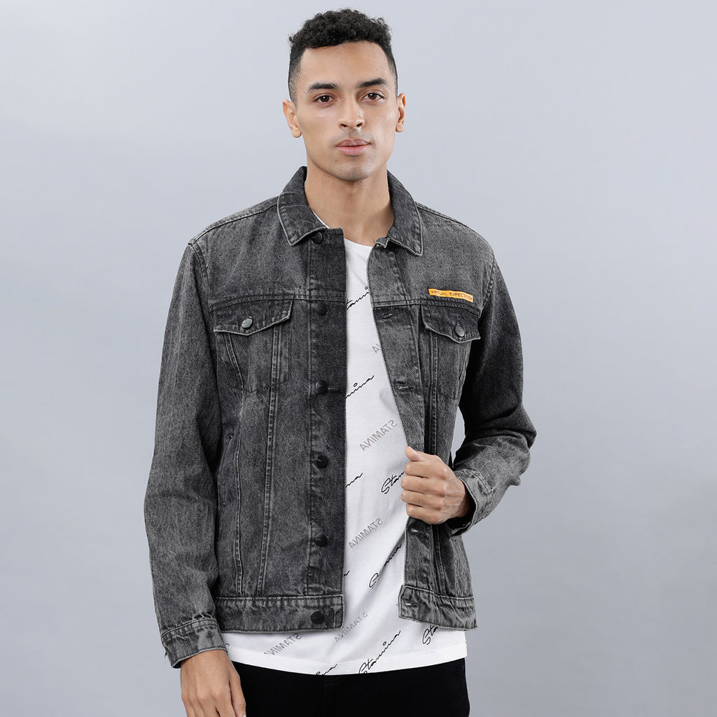 Highlander Mens Dark Grey Denim Jacket - Grey - Image 1