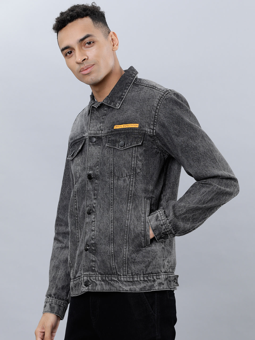 Highlander Mens Dark Grey Denim Jacket - Grey - Image 2