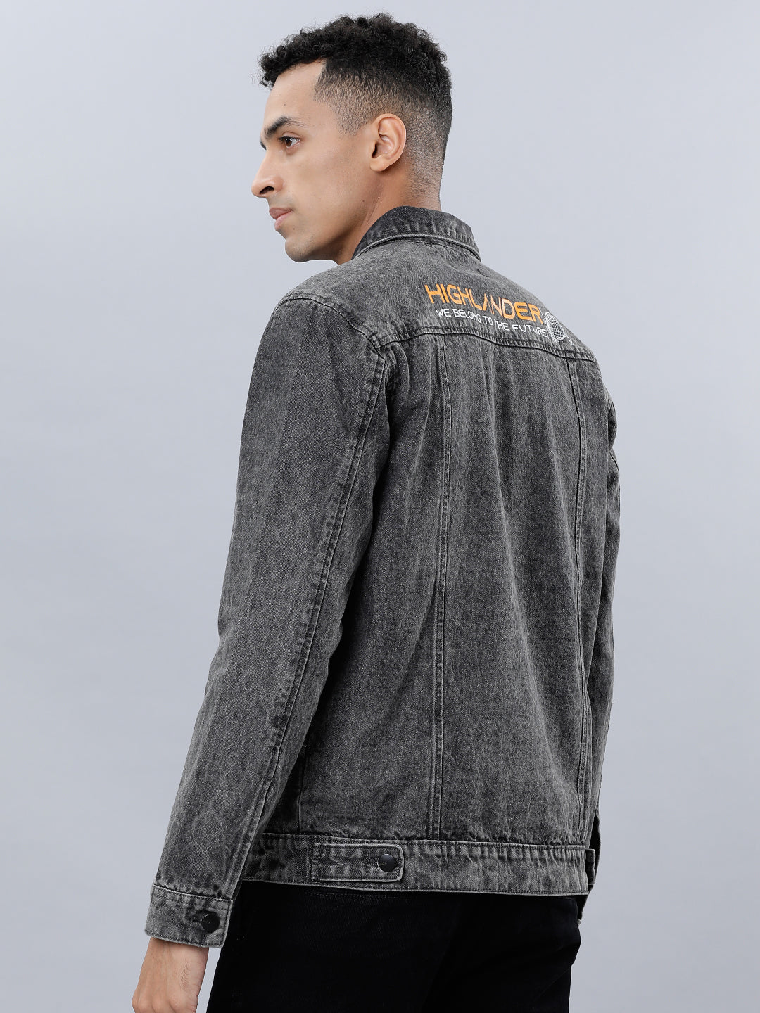 Highlander Mens Dark Grey Denim Jacket - Grey - Image 3