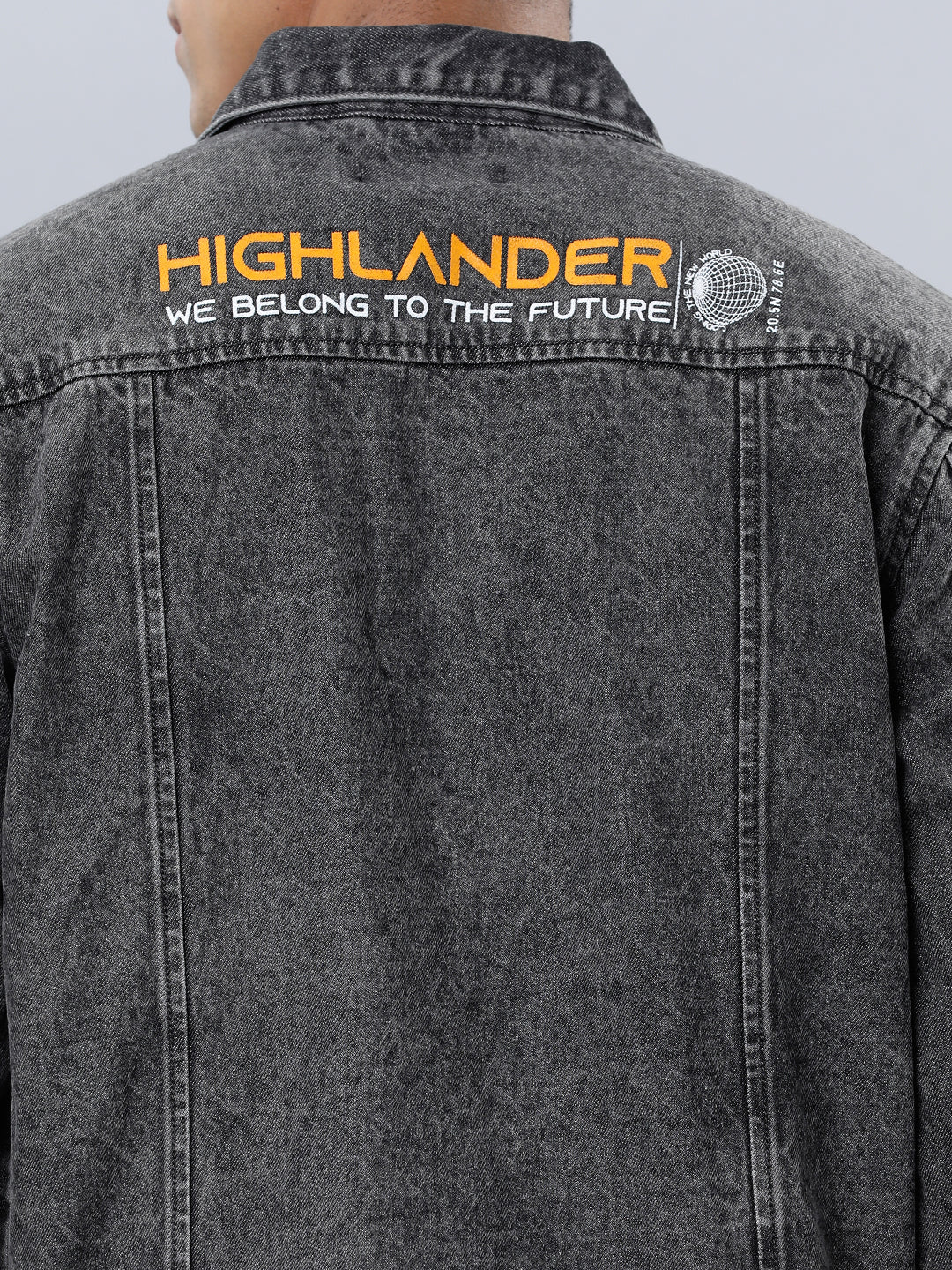 Highlander Mens Dark Grey Denim Jacket - Grey - Image 4