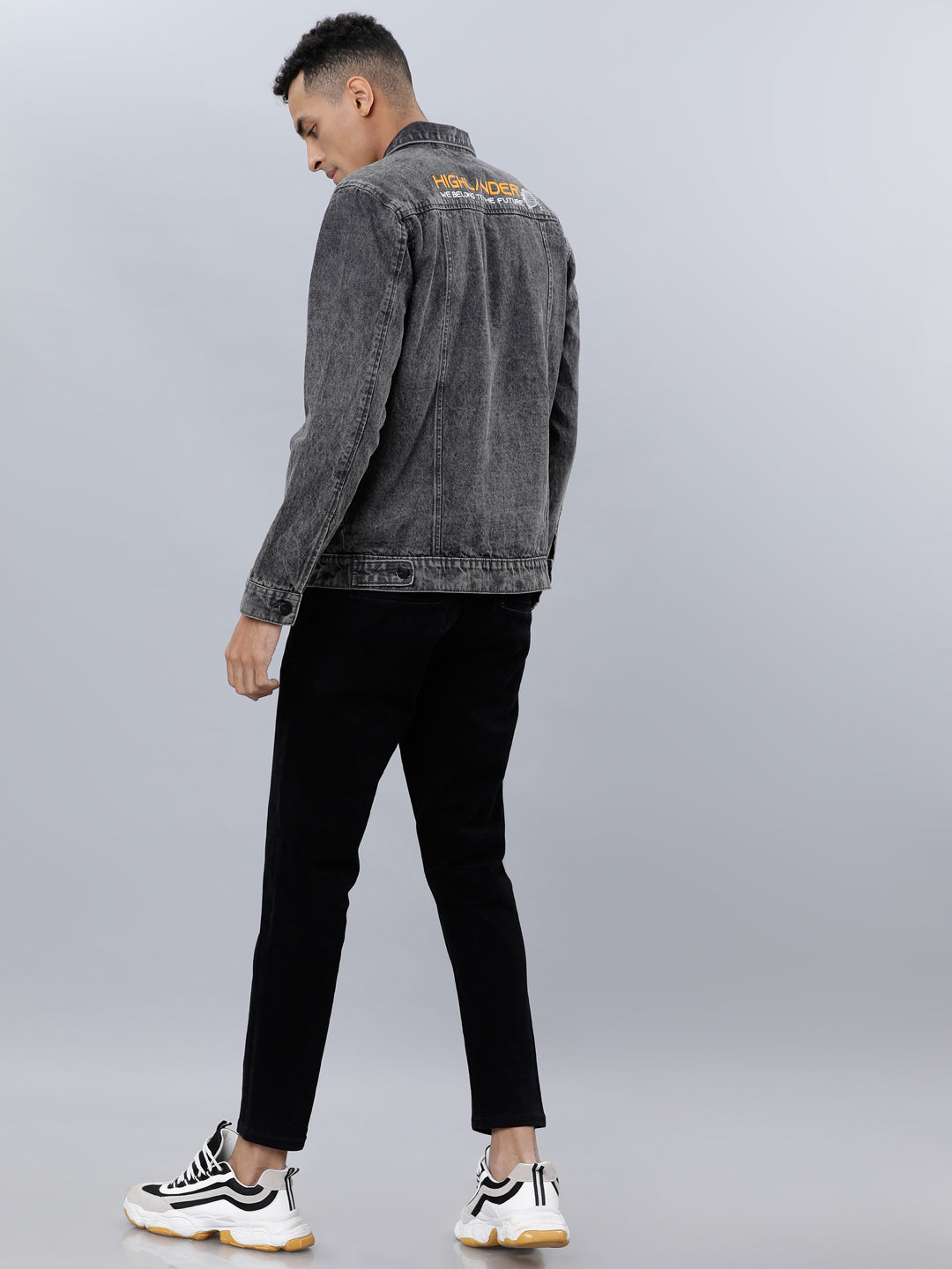 Highlander Mens Dark Grey Denim Jacket - Grey - Image 5