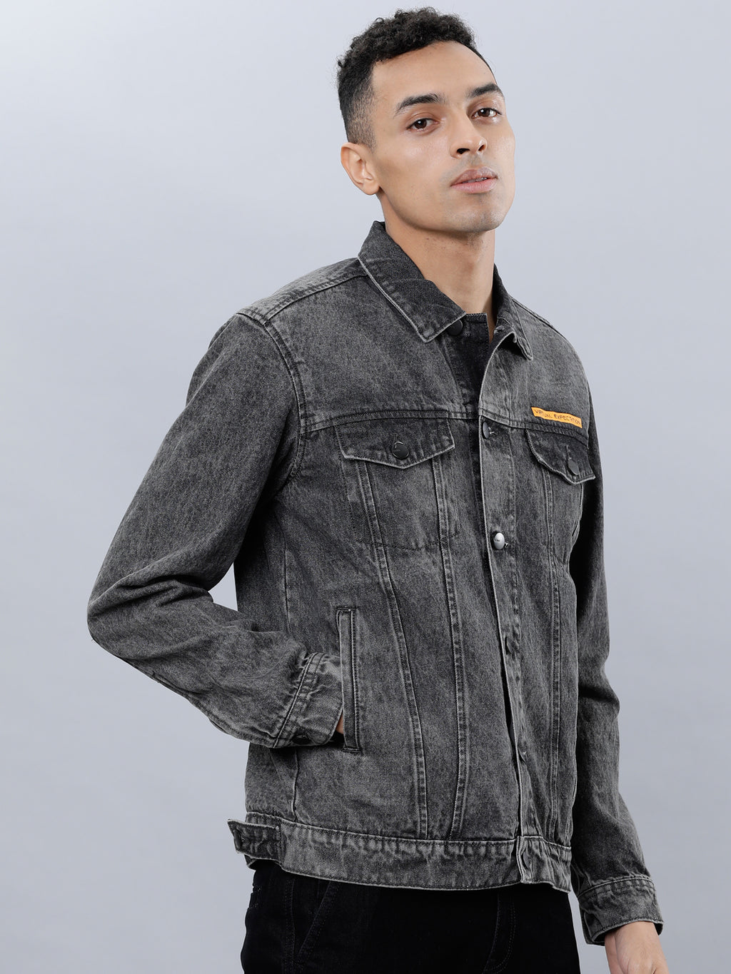 Highlander Mens Dark Grey Denim Jacket - Grey - Image 6